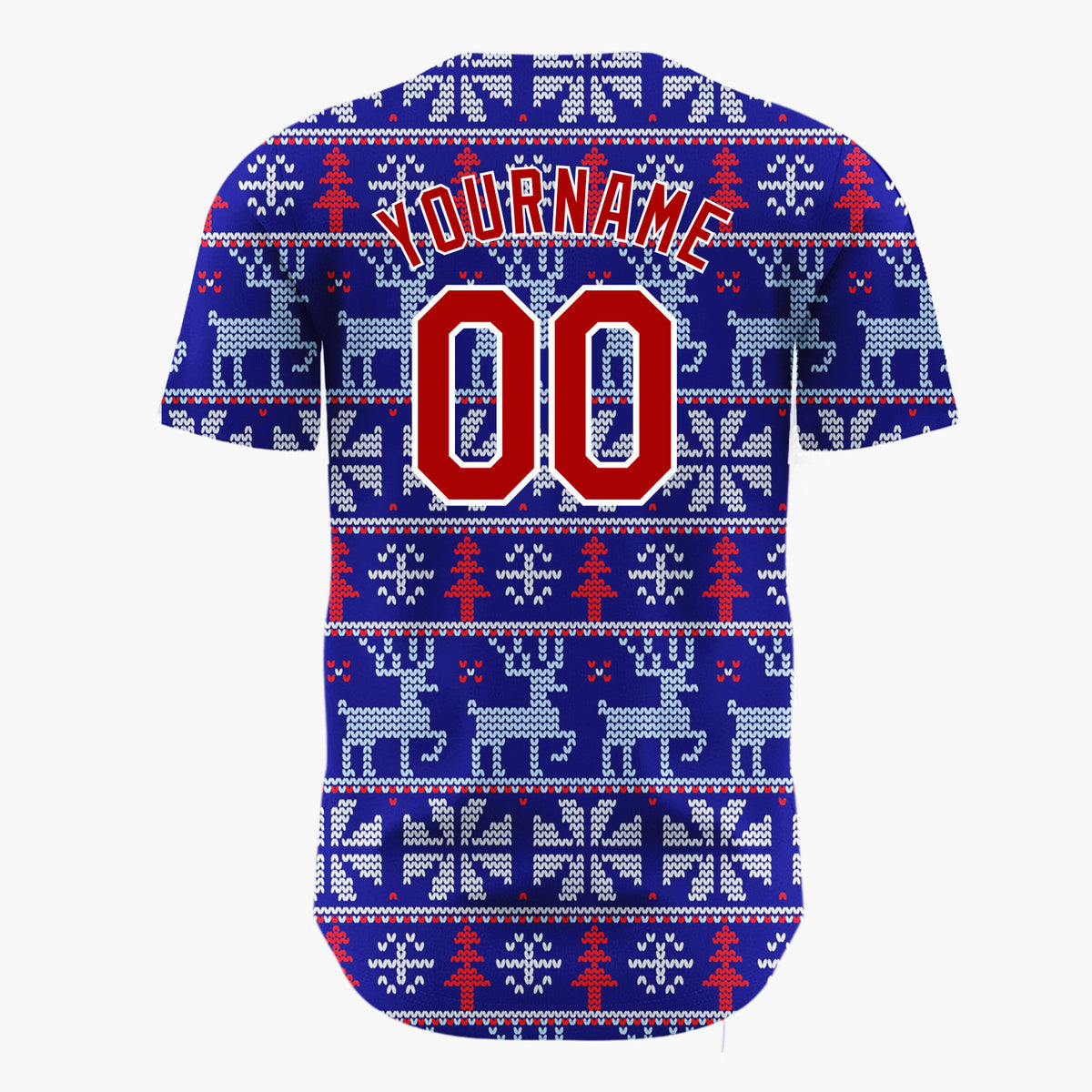 Custom Navy Blue Reindeer Nordic Knitted Pattern Christmas Baseball Jersey