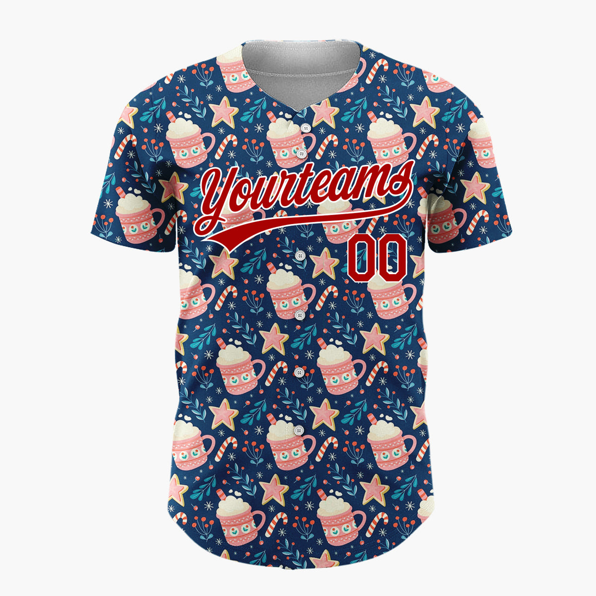 Custom Navy Blue Hot Cocoa Mugs With Candy Canes Cozy Winter Pattern Christmas Baseball Jersey