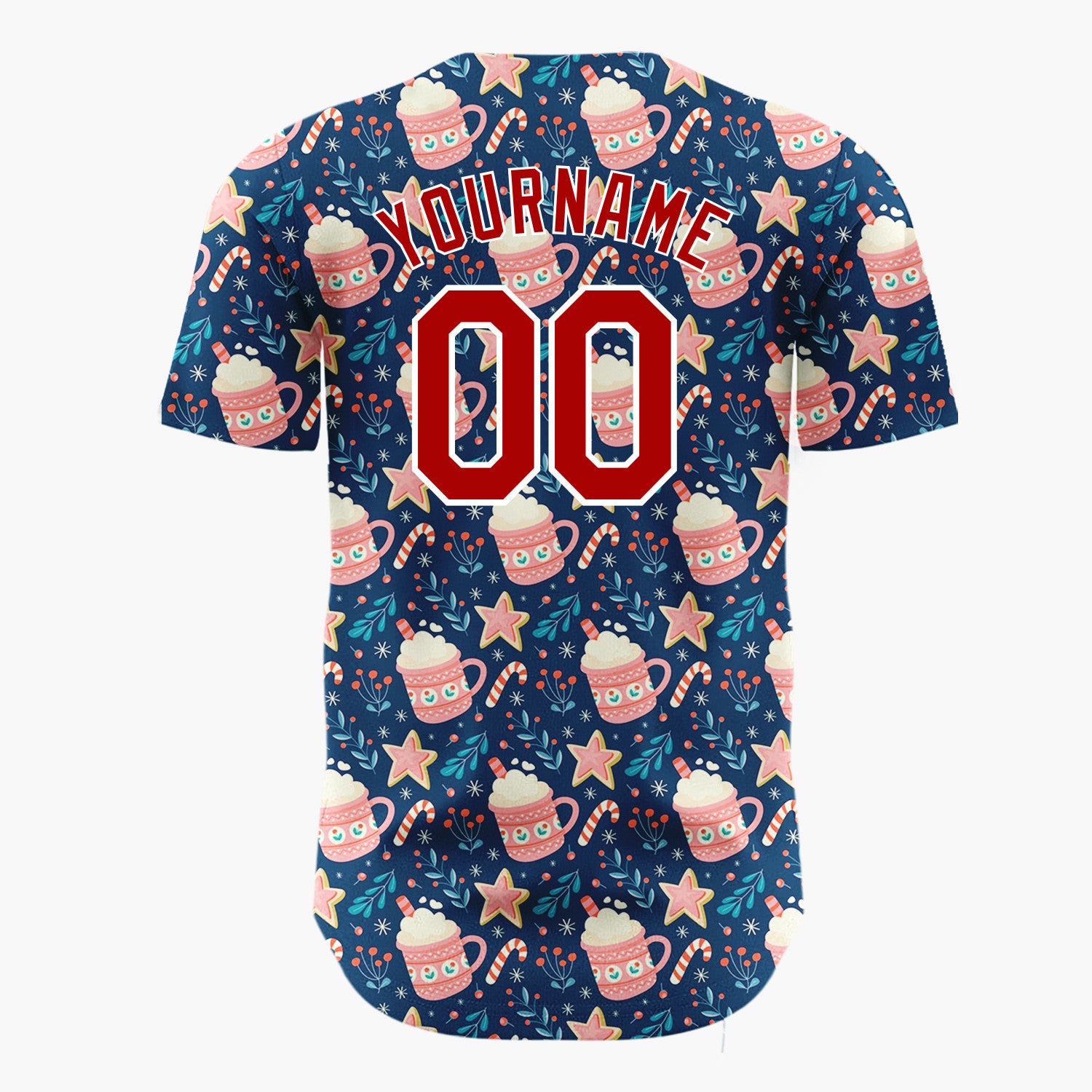 Custom Navy Blue Hot Cocoa Mugs With Candy Canes Cozy Winter Pattern Christmas Baseball Jersey