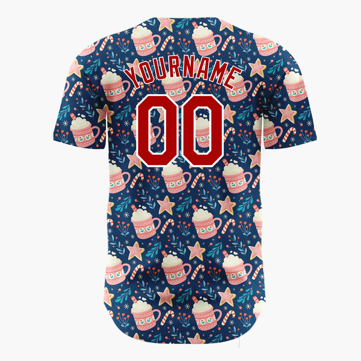 Custom Navy Blue Hot Cocoa Mugs With Candy Canes Cozy Winter Pattern Christmas Baseball Jersey