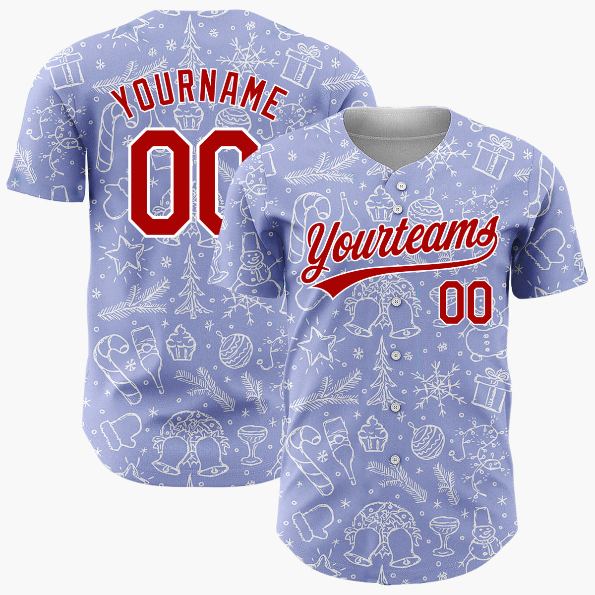 Custom Purple Christmas Icon Doodled Line Art Pattern Christmas Baseball Jersey