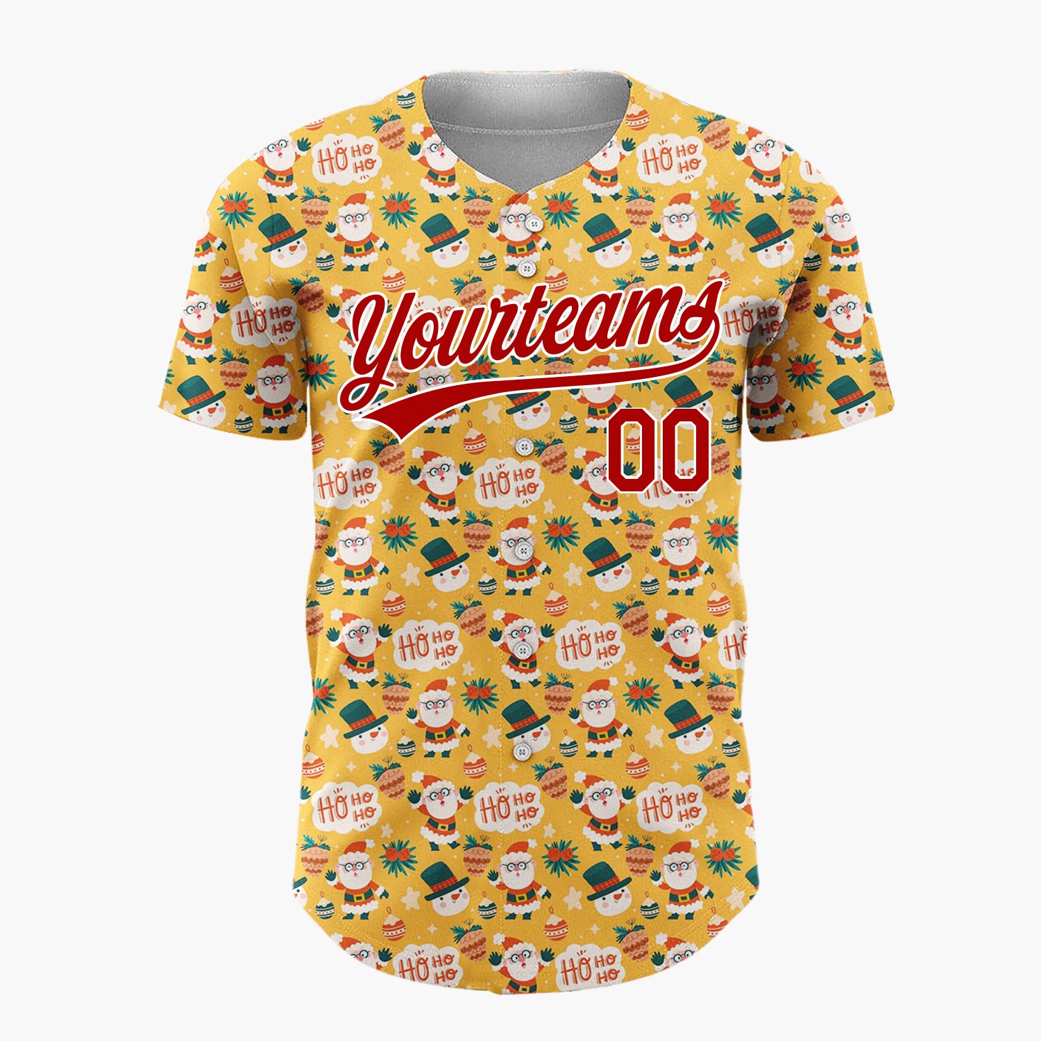 Custom Orange Santa Claus Smiling Faces Cartoon Pattern Christmas Baseball Jersey