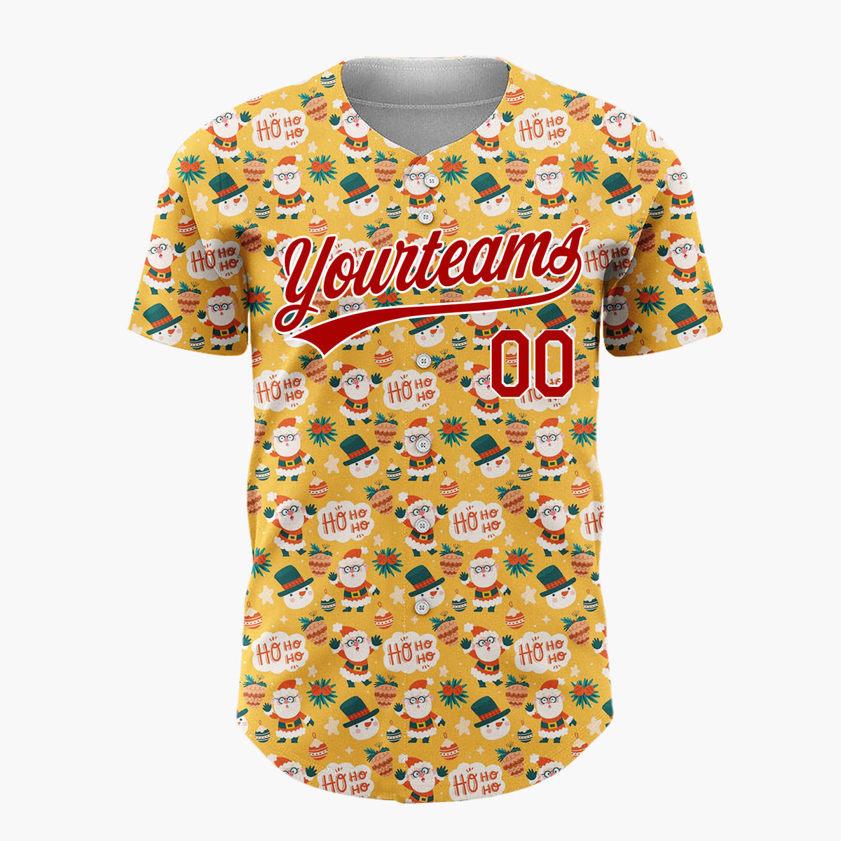 Custom Orange Santa Claus Smiling Faces Cartoon Pattern Christmas Baseball Jersey