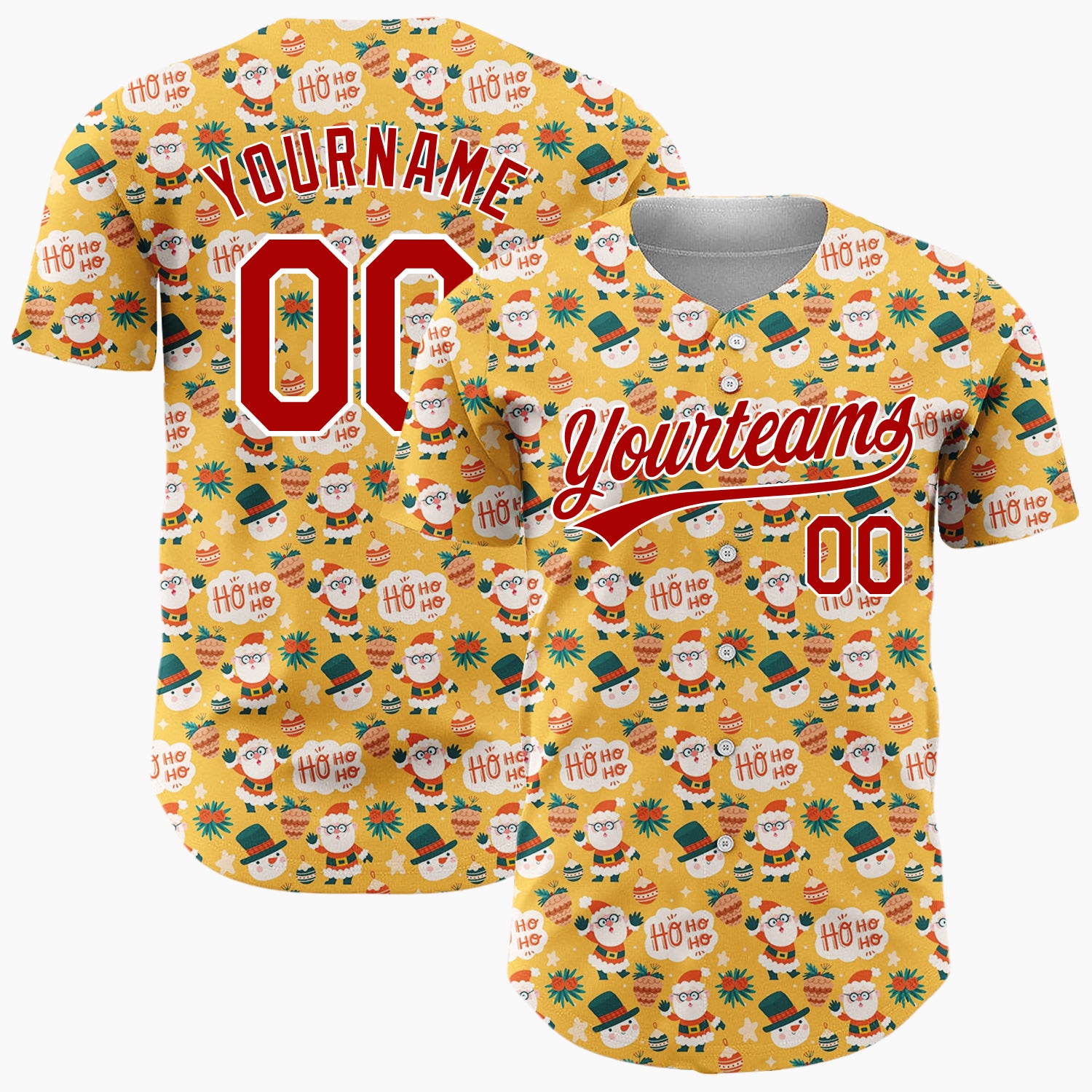 Custom Orange Santa Claus Smiling Faces Cartoon Pattern Christmas Baseball Jersey