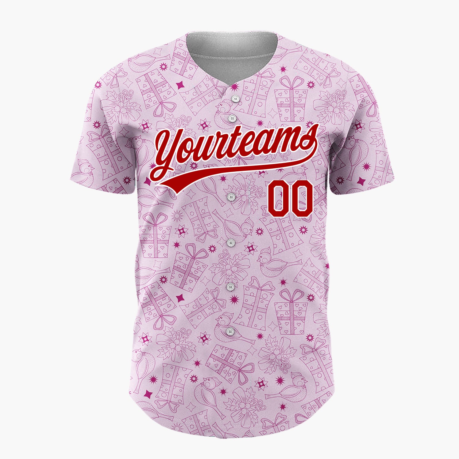 Custom Pink Magenta Gift Bird Outline Pattern Christmas Baseball Jersey