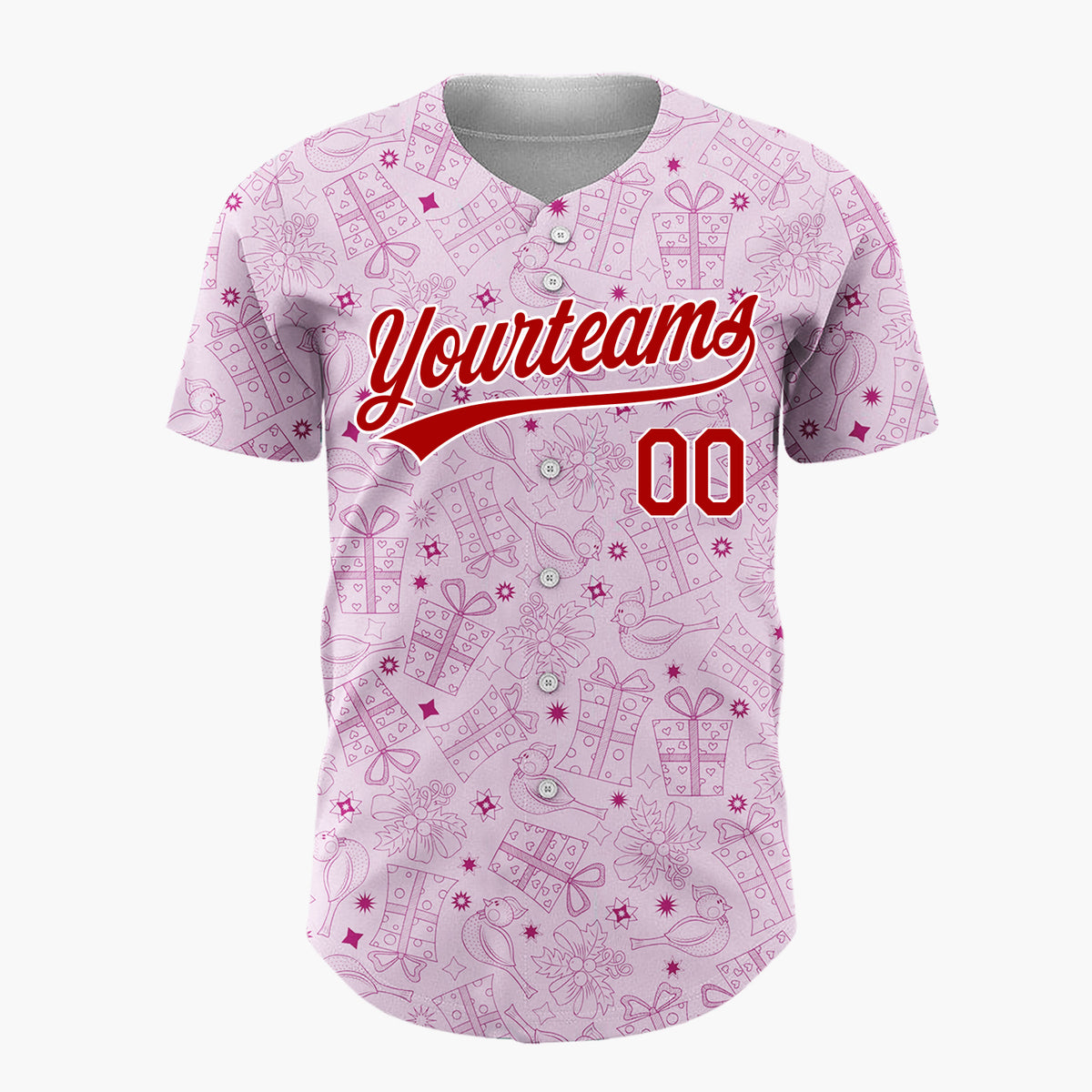 Custom Pink Magenta Gift Bird Outline Pattern Christmas Baseball Jersey