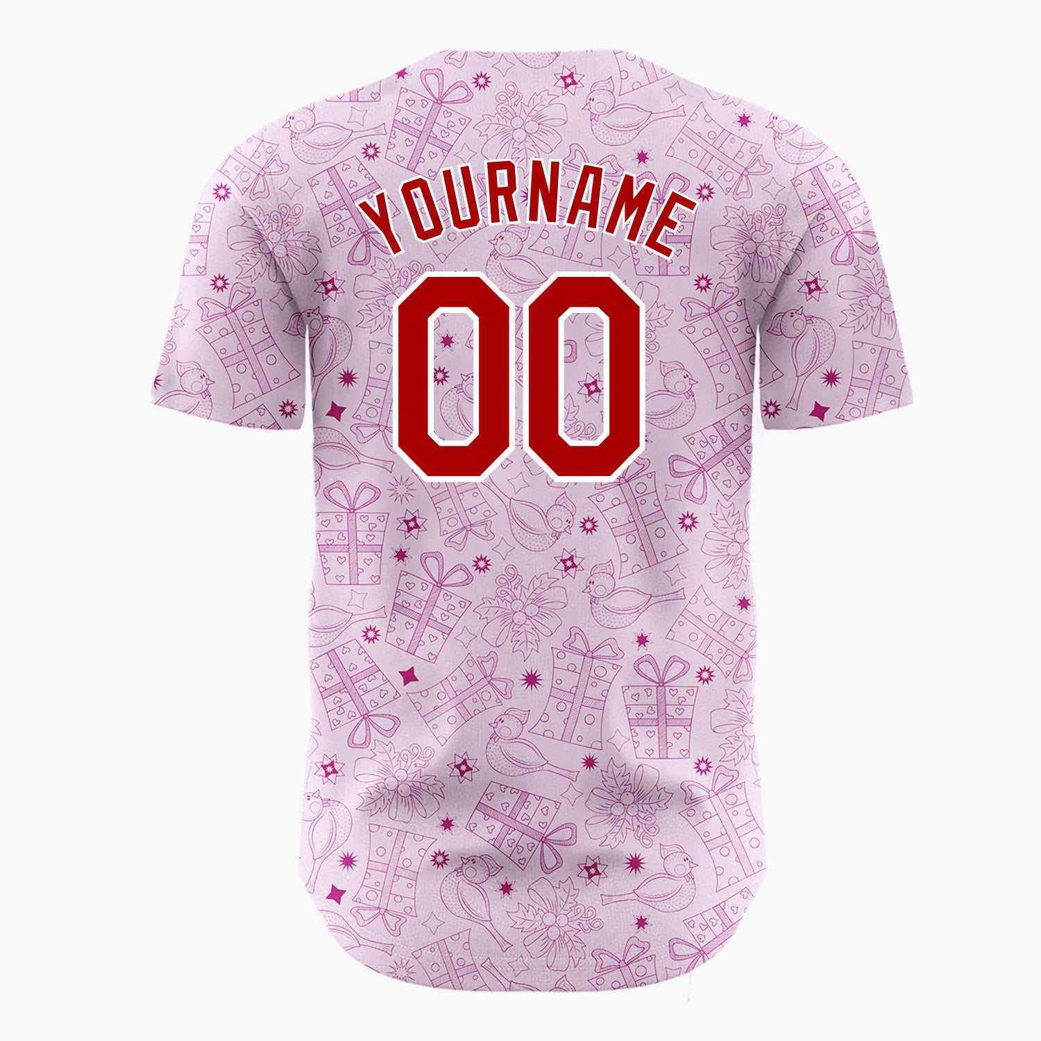 Custom Pink Magenta Gift Bird Outline Pattern Christmas Baseball Jersey