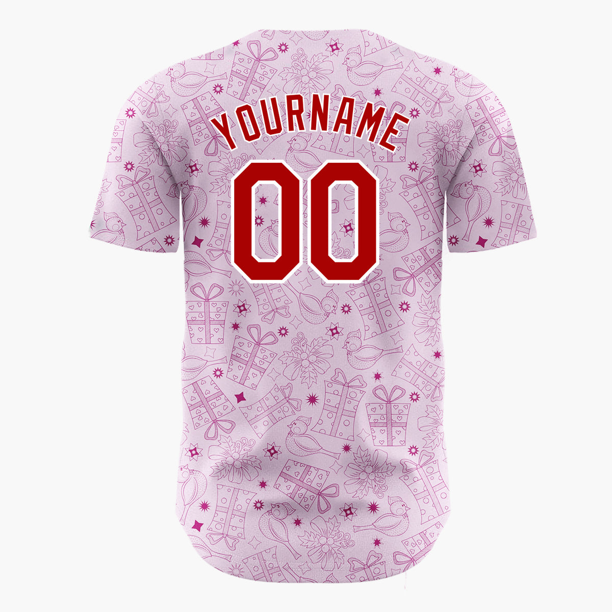 Custom Pink Magenta Gift Bird Outline Pattern Christmas Baseball Jersey