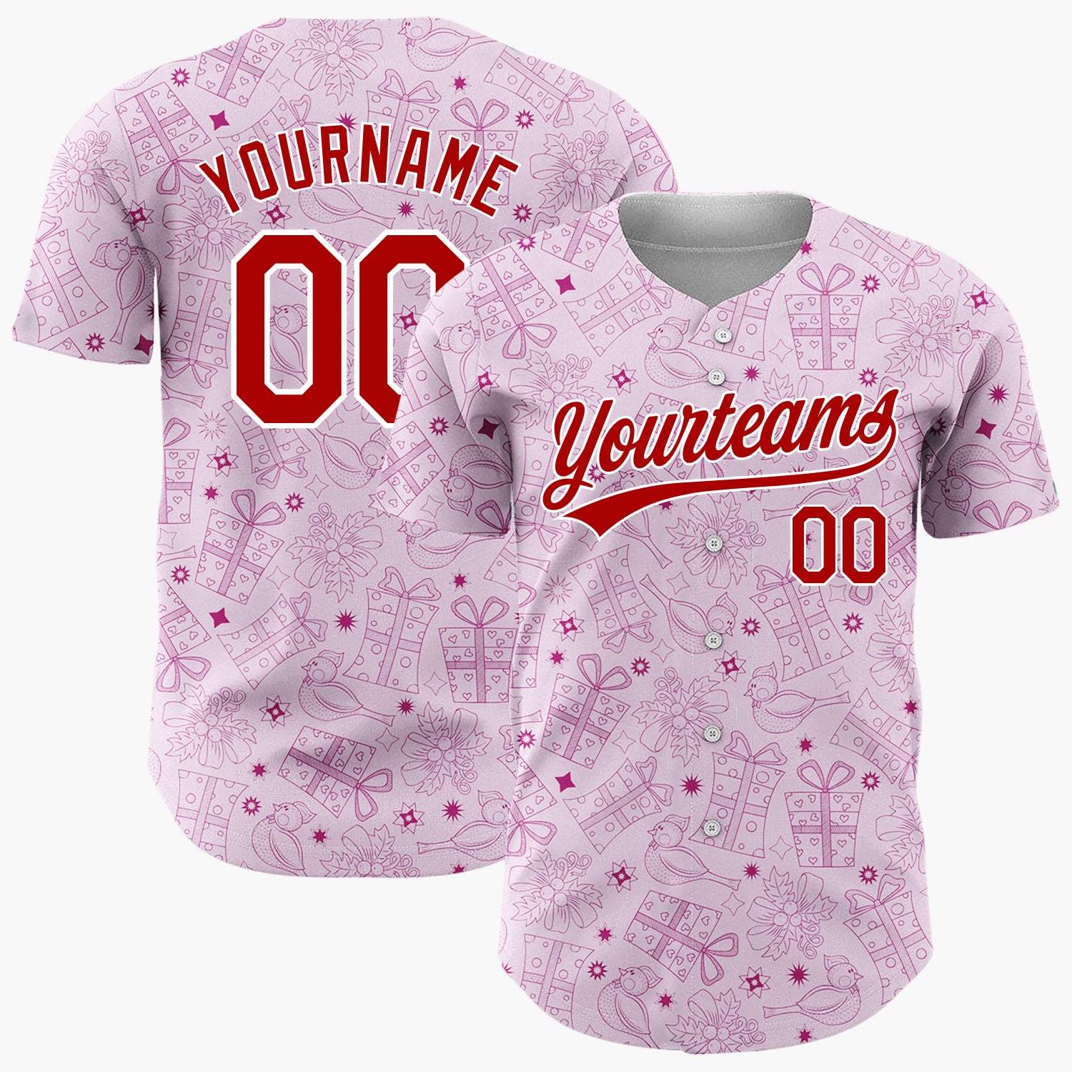 Custom Pink Magenta Gift Bird Outline Pattern Christmas Baseball Jersey