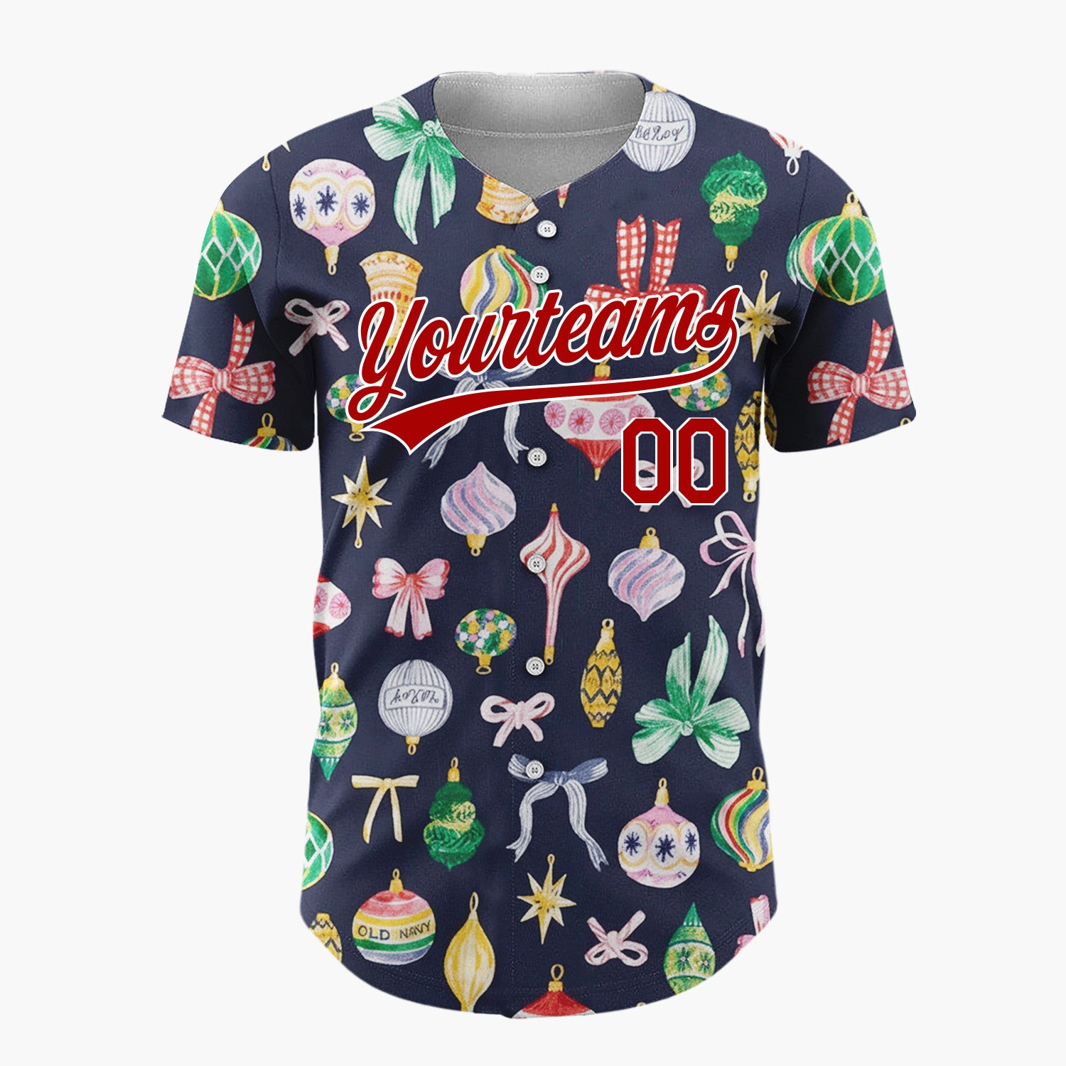 Custom Navy Yellow Ornaments And Bows Retro Christmas Baseball Jersey