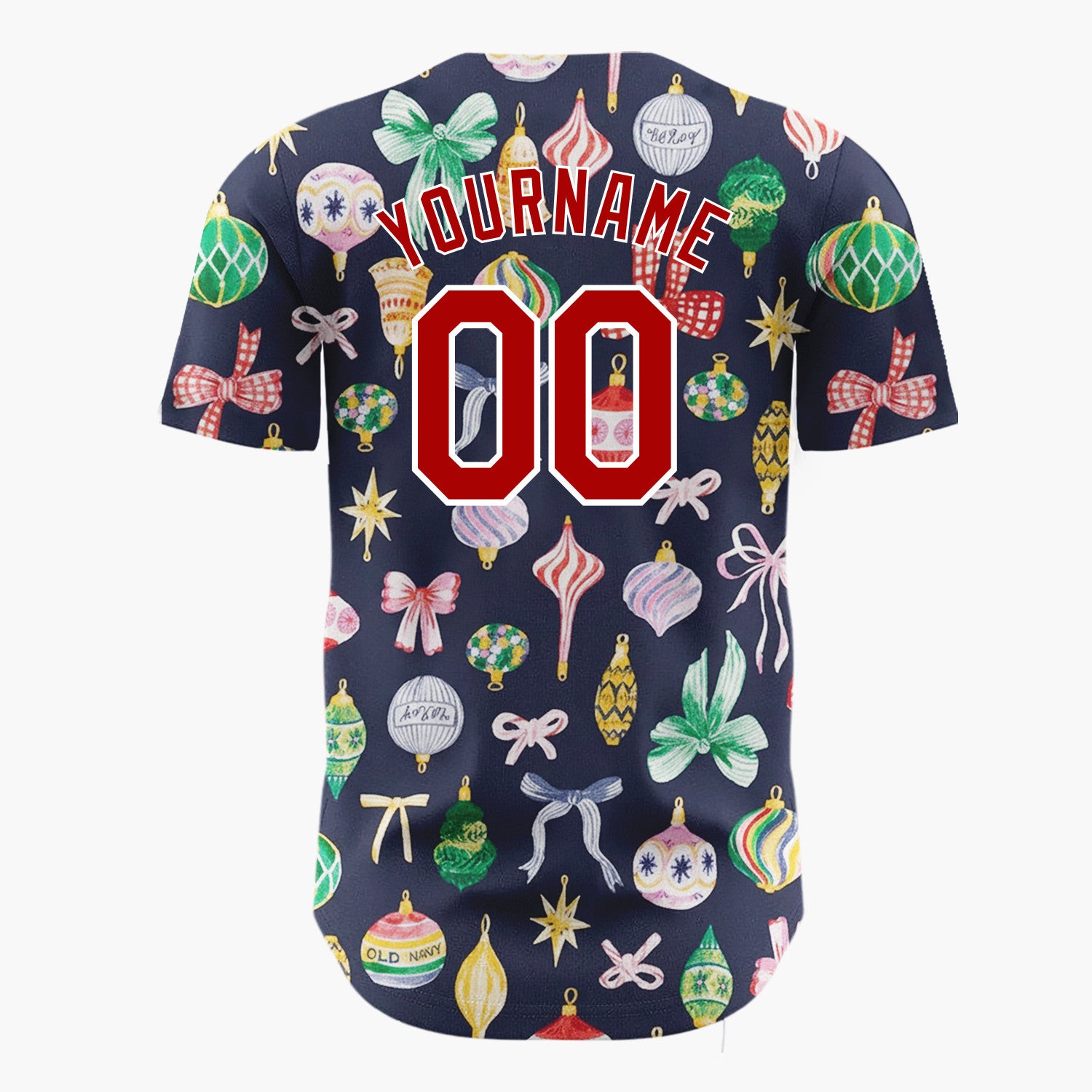 Custom Navy Yellow Ornaments And Bows Retro Christmas Baseball Jersey