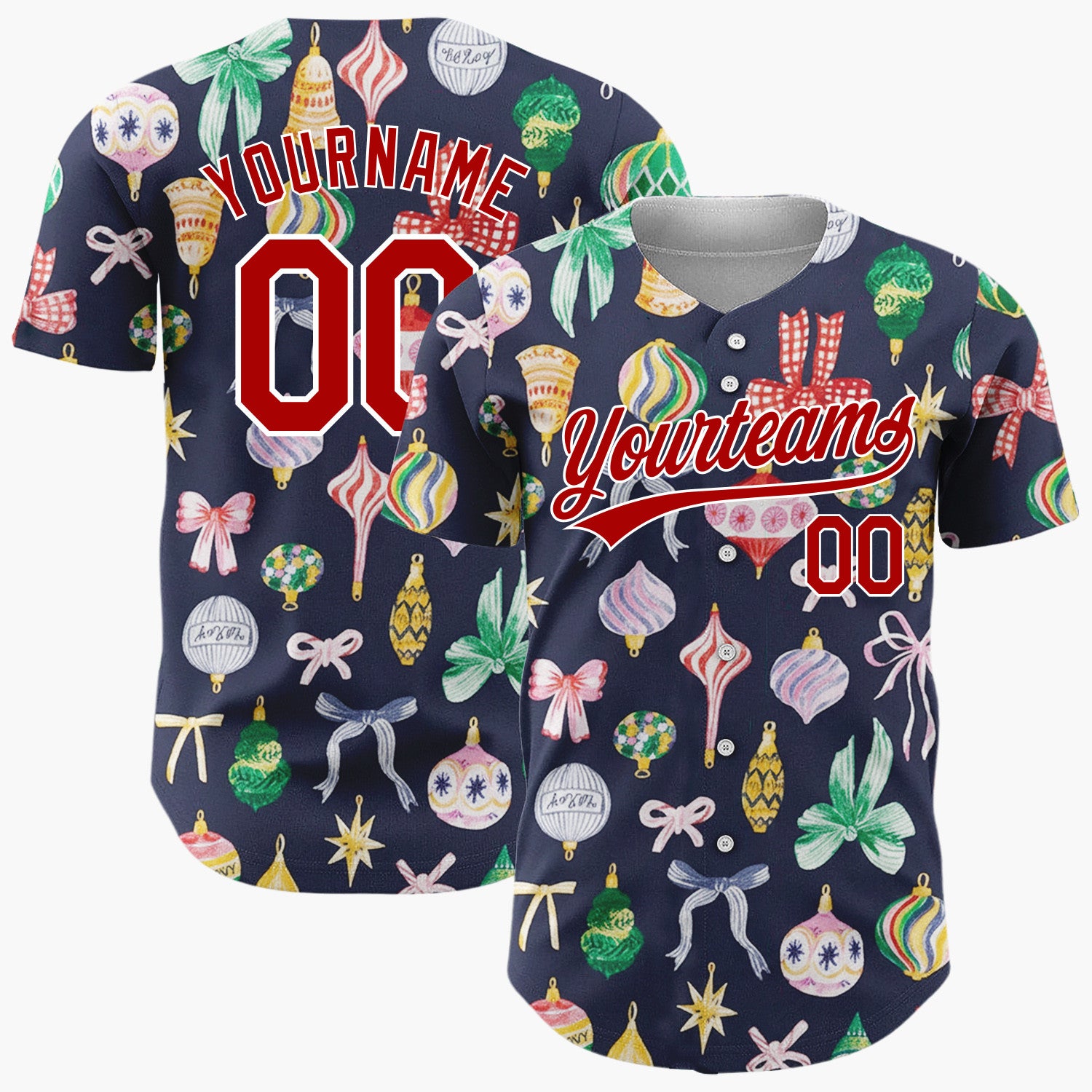 Custom Navy Yellow Ornaments And Bows Retro Christmas Baseball Jersey
