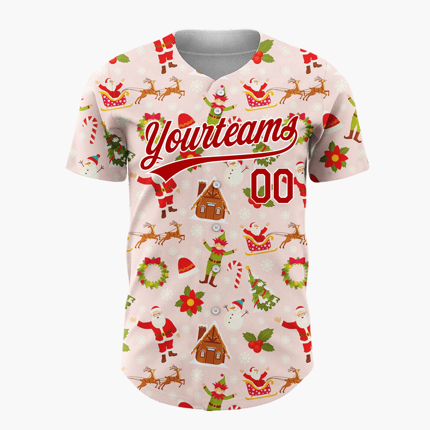 Custom Pink Red Santa Elf Village Christmas Baseball Jersey