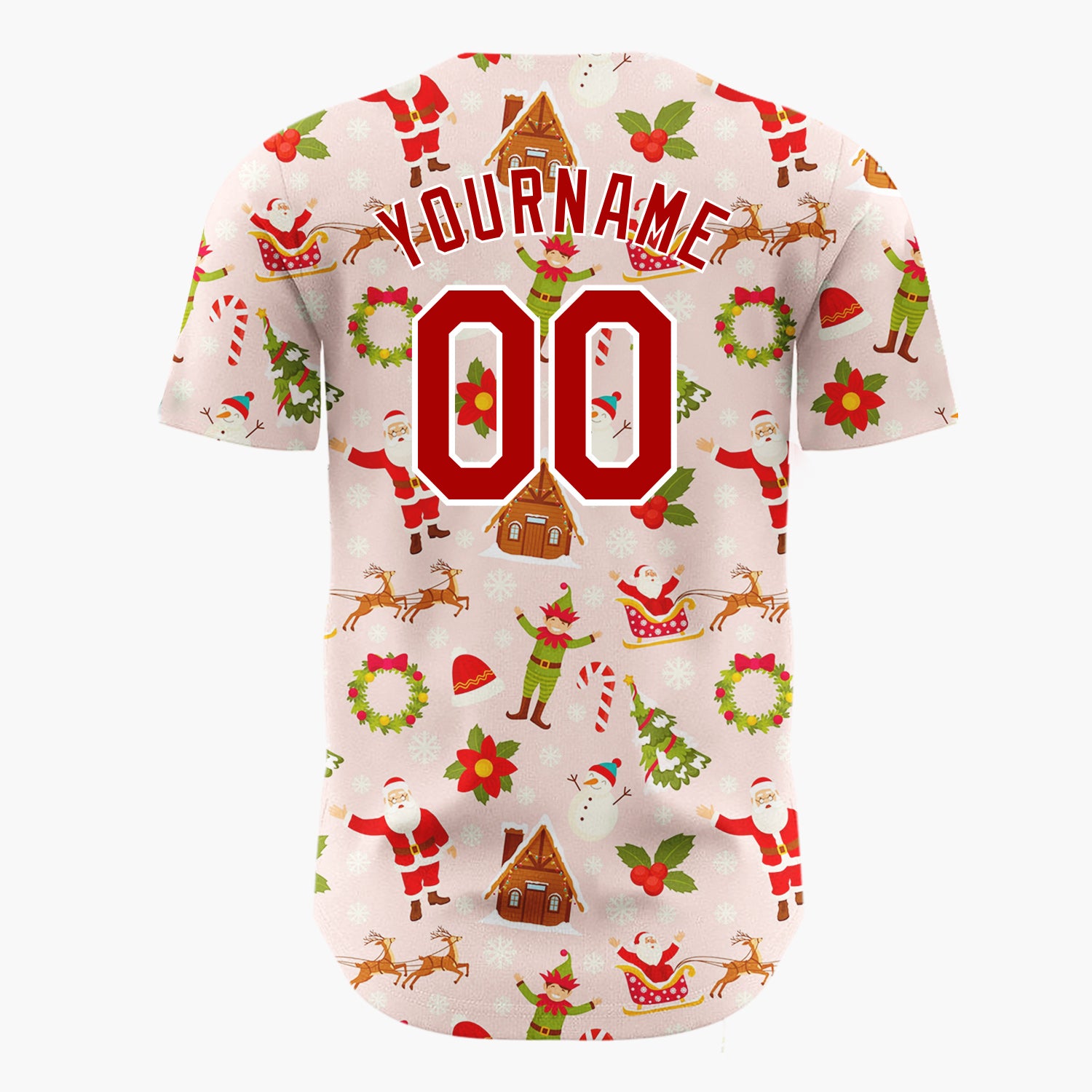 Custom Pink Red Santa Elf Village Christmas Baseball Jersey