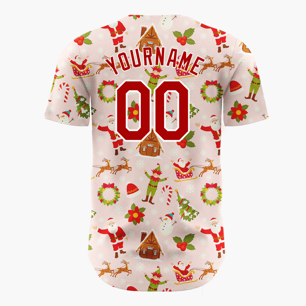 Custom Pink Red Santa Elf Village Christmas Baseball Jersey