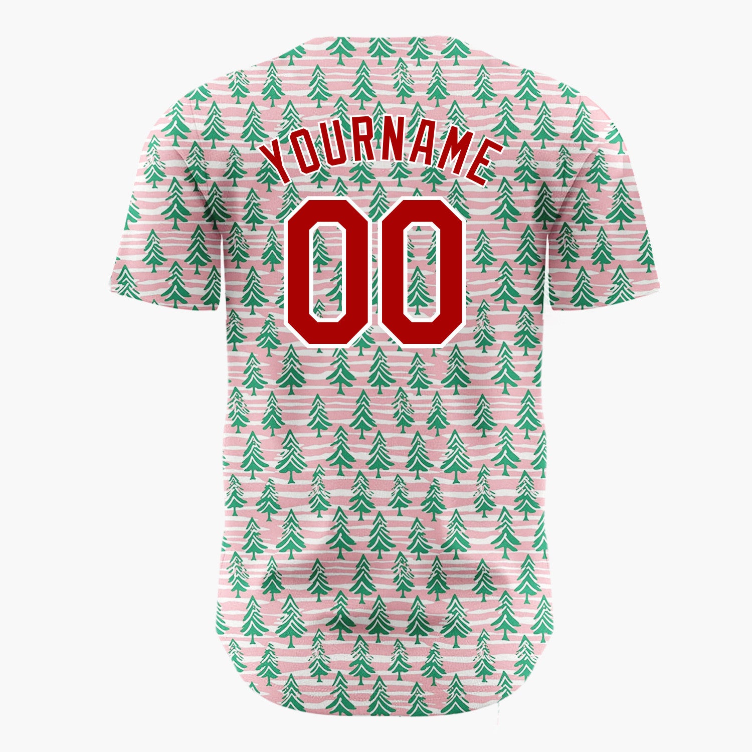 Custom Pink Green Christmas Trees Wavy Stripes Hand Drawn Christmas Baseball Jersey