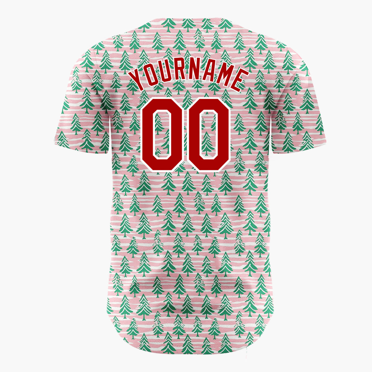 Custom Pink Green Christmas Trees Wavy Stripes Hand Drawn Christmas Baseball Jersey