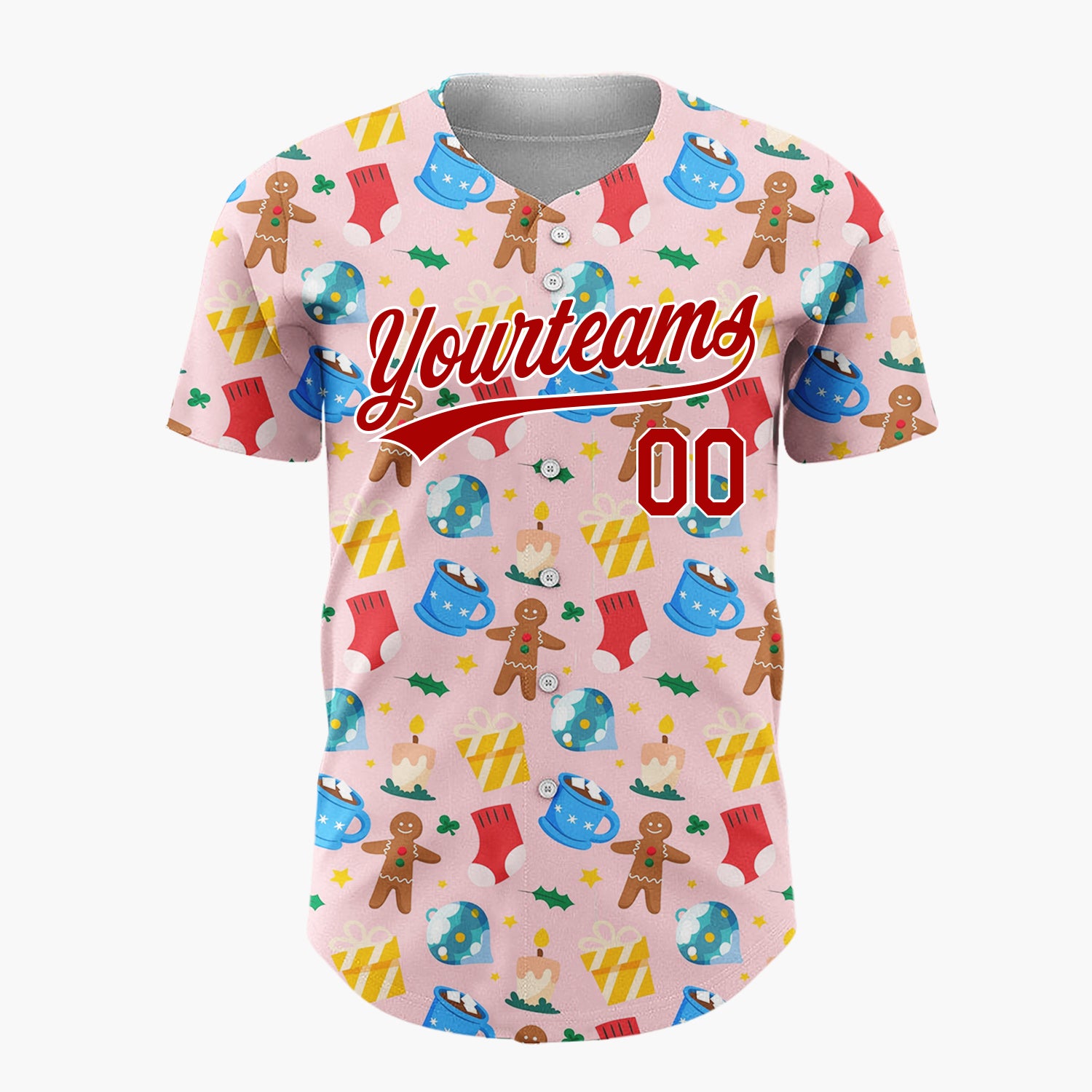 Custom Pink Red Blue Gingerbread Man Mug Candle Christmas Baseball Jersey