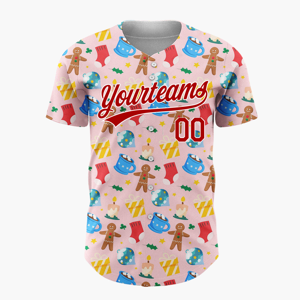 Custom Pink Red Blue Gingerbread Man Mug Candle Christmas Baseball Jersey
