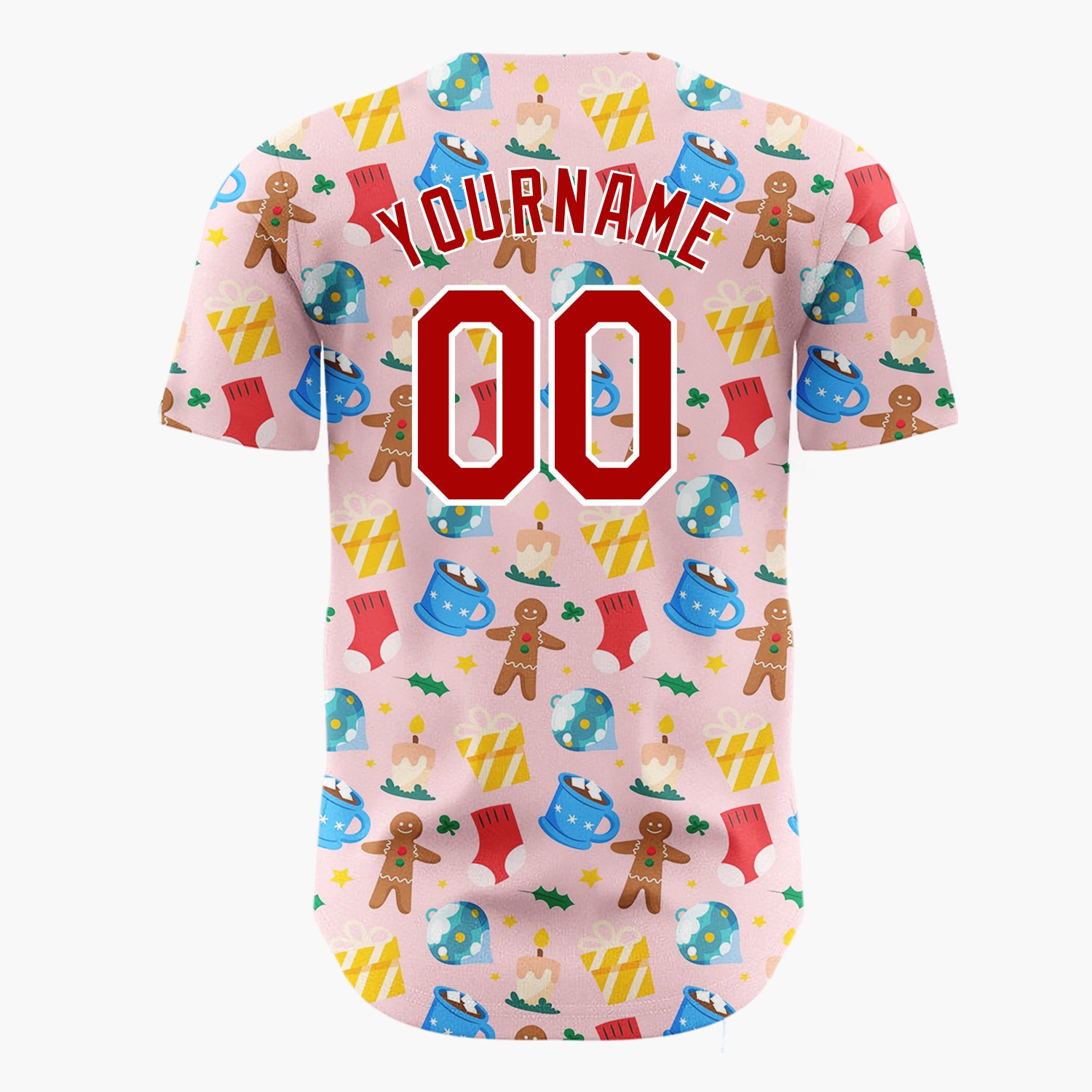 Custom Pink Red Blue Gingerbread Man Mug Candle Christmas Baseball Jersey