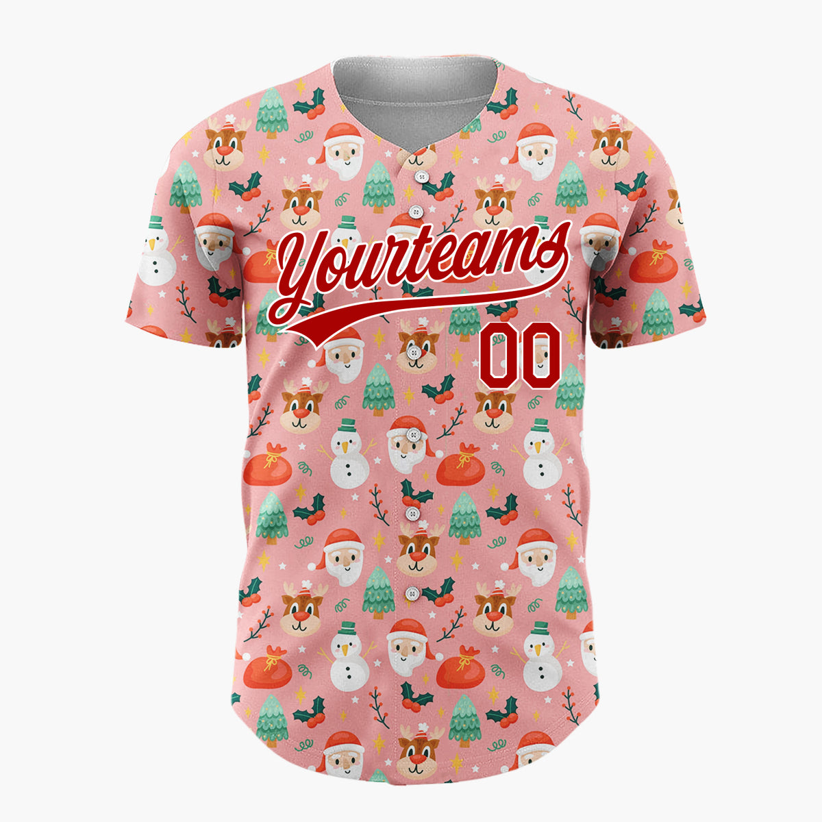 Custom Pink Santa Snowman Christmas Doodles Cartoon Pattern Christmas Baseball Jersey