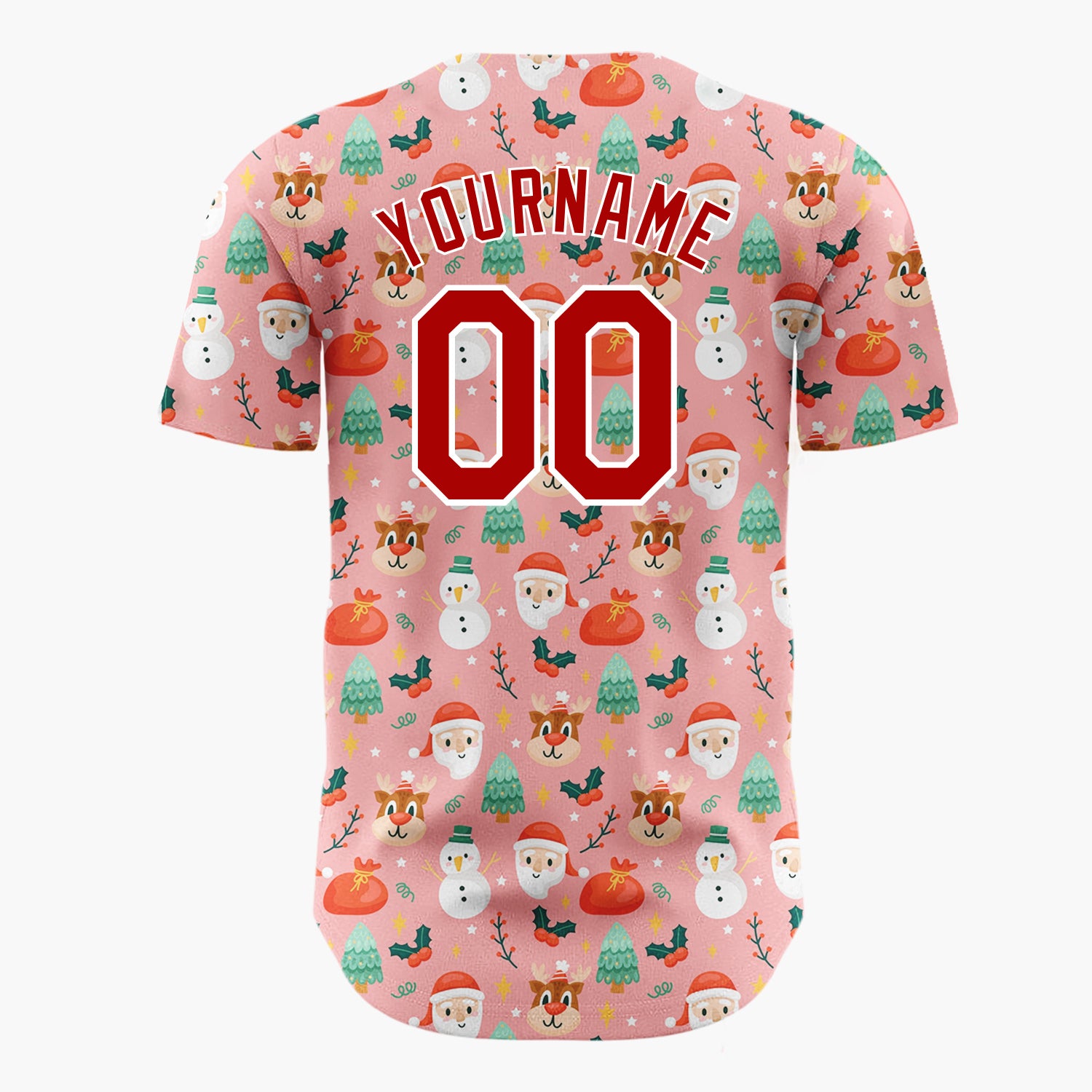 Custom Pink Santa Snowman Christmas Doodles Cartoon Pattern Christmas Baseball Jersey