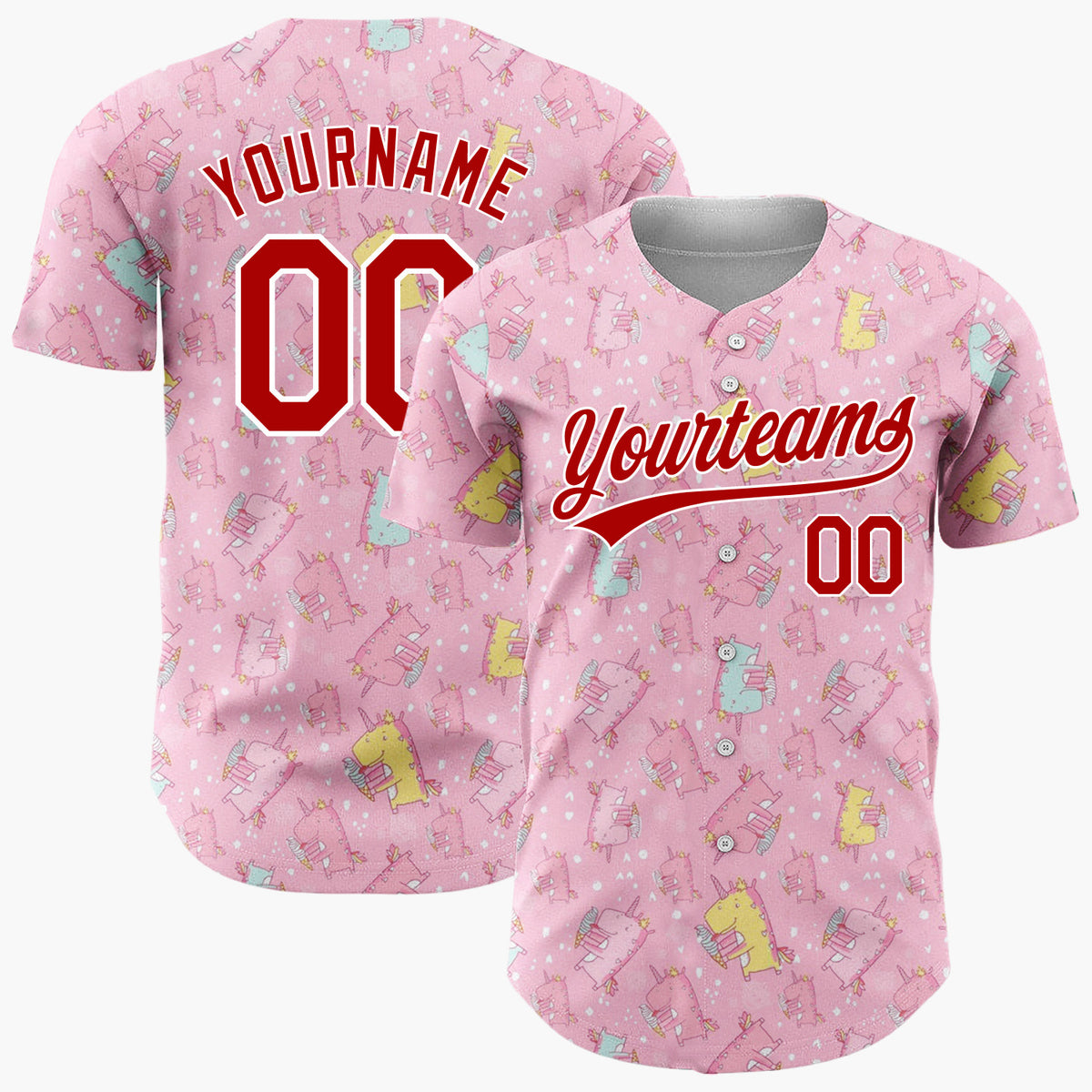 Custom Pink Cute Unicorn Ice Cream Pastel Pattern Christmas Baseball Jersey
