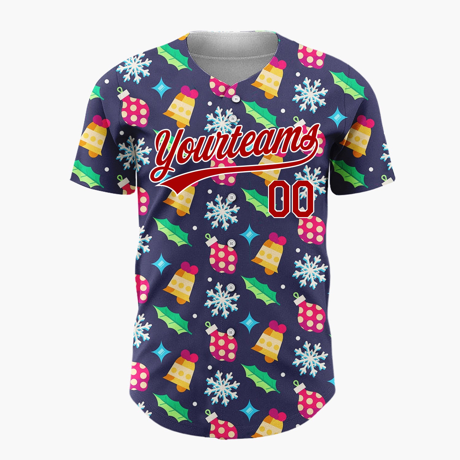 Custom Navy Ornaments Snowflakes Festive Flat Pattern Christmas Baseball Jersey