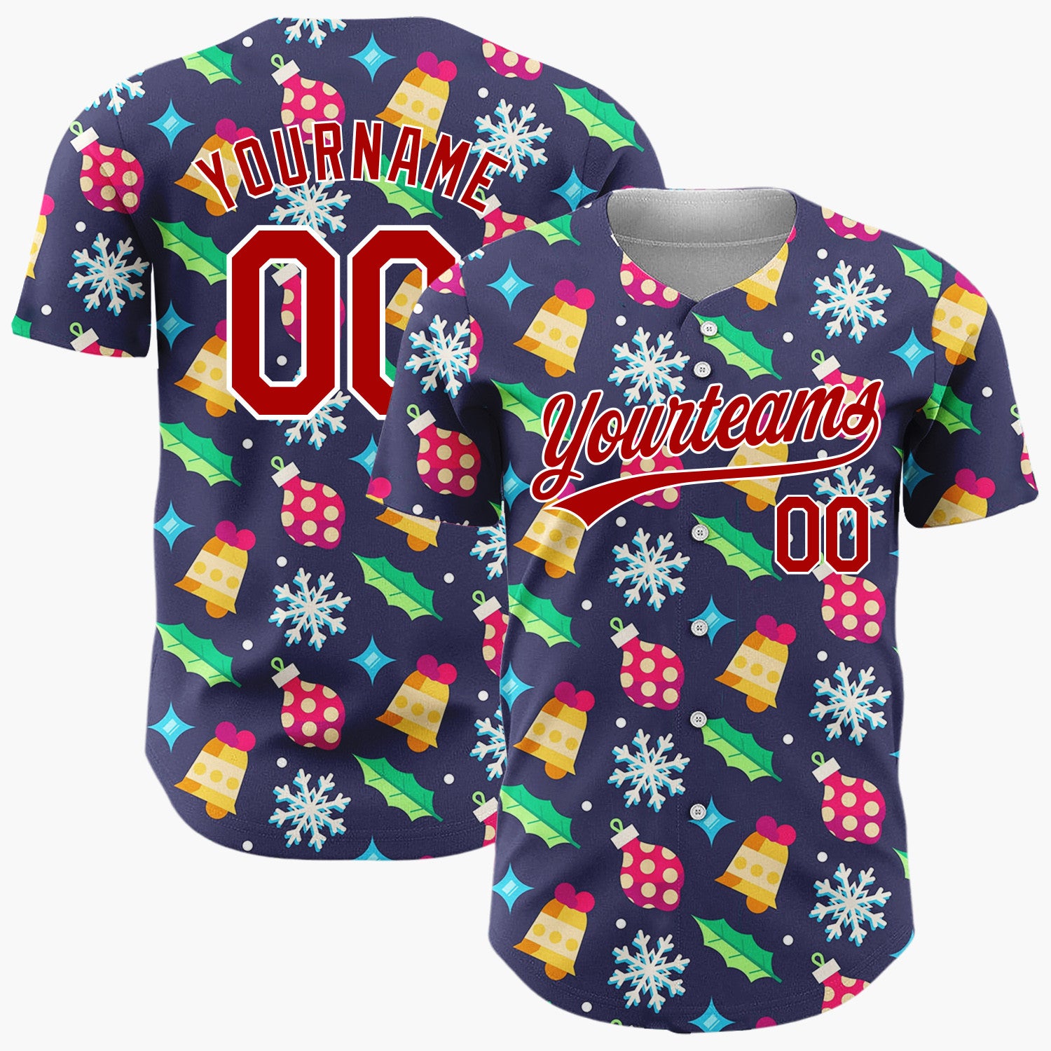 Custom Navy Ornaments Snowflakes Festive Flat Pattern Christmas Baseball Jersey