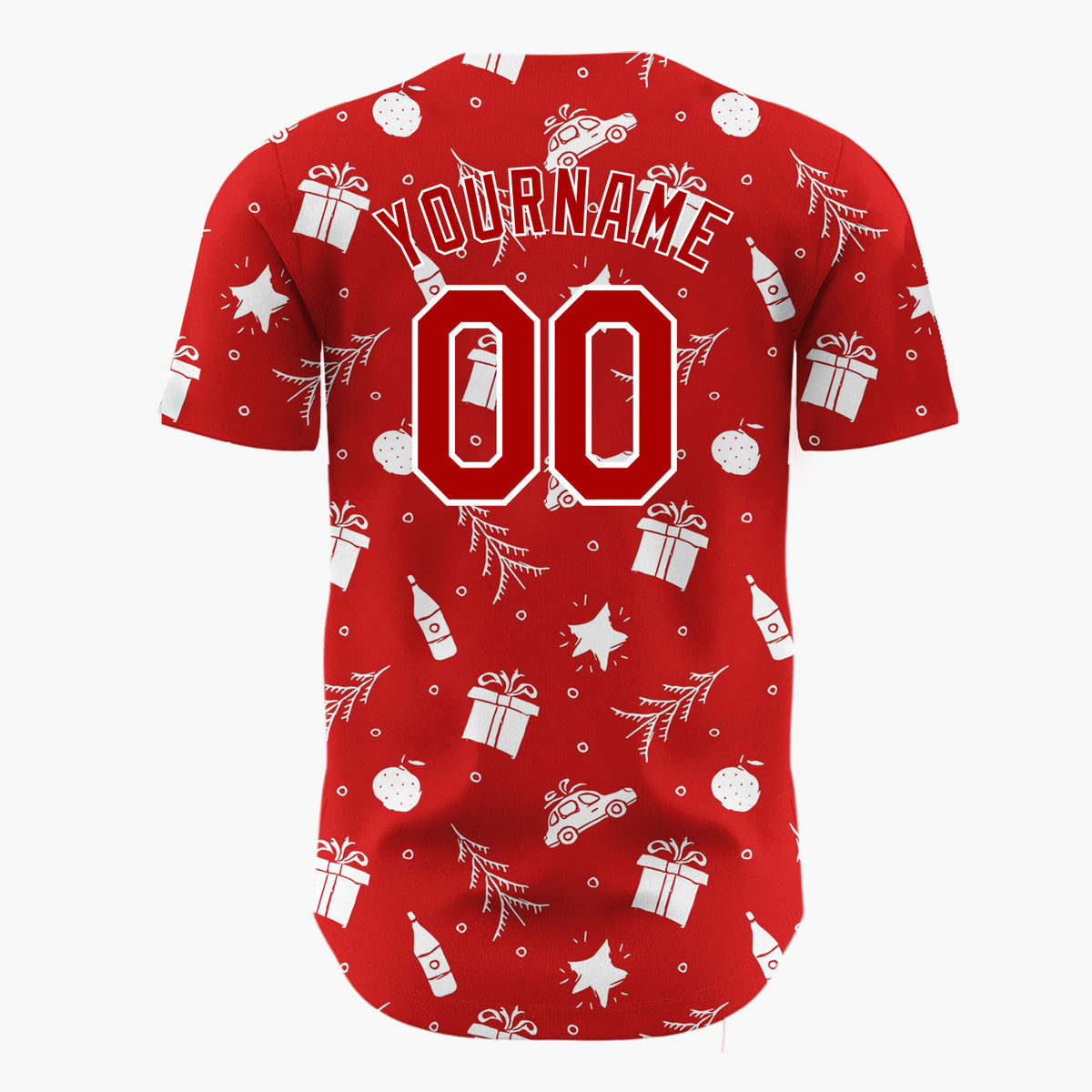 Custom Red Car Gift And Star Doodle Christmas Baseball Jersey