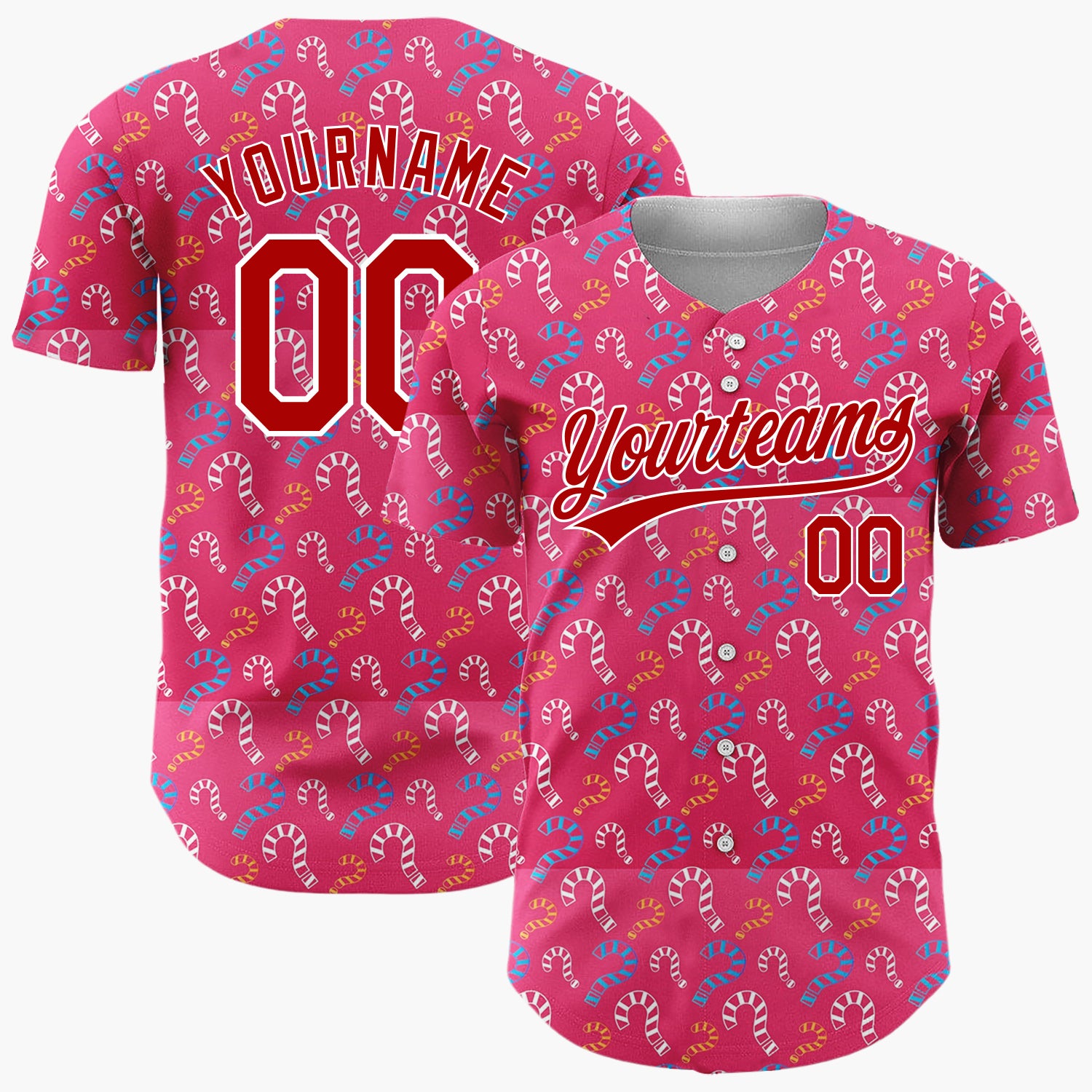 Custom Pink Blue Candy Canes Cute Christmas Baseball Jersey