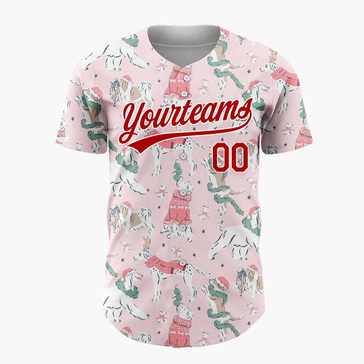 Custom Pink Collie Lovely Dog Christmas Festive Cartoon Pattern Christmas Baseball Jersey