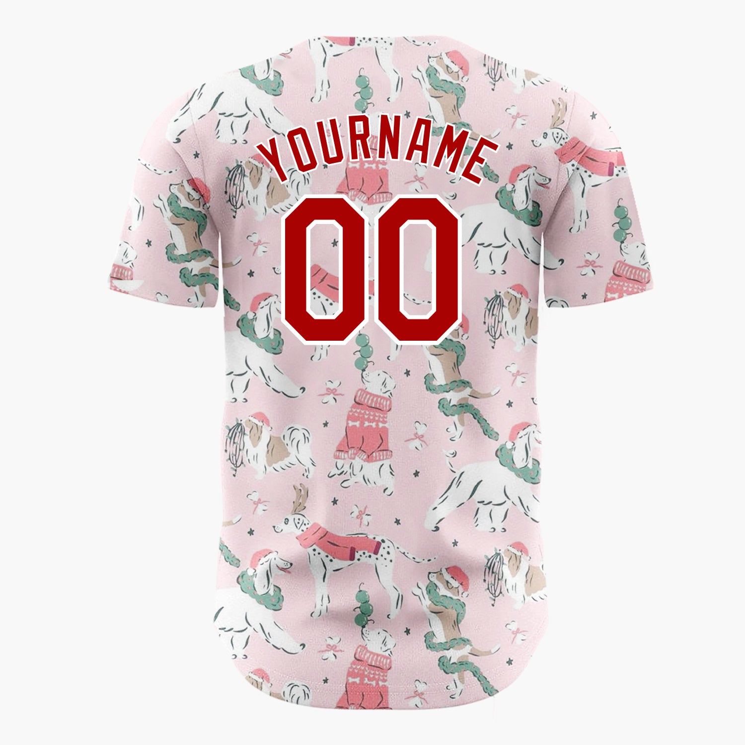 Custom Pink Collie Lovely Dog Christmas Festive Cartoon Pattern Christmas Baseball Jersey