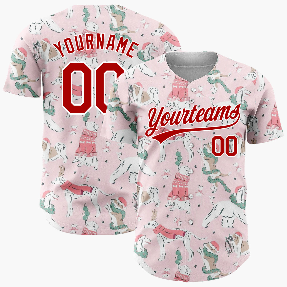 Custom Pink Collie Lovely Dog Christmas Festive Cartoon Pattern Christmas Baseball Jersey