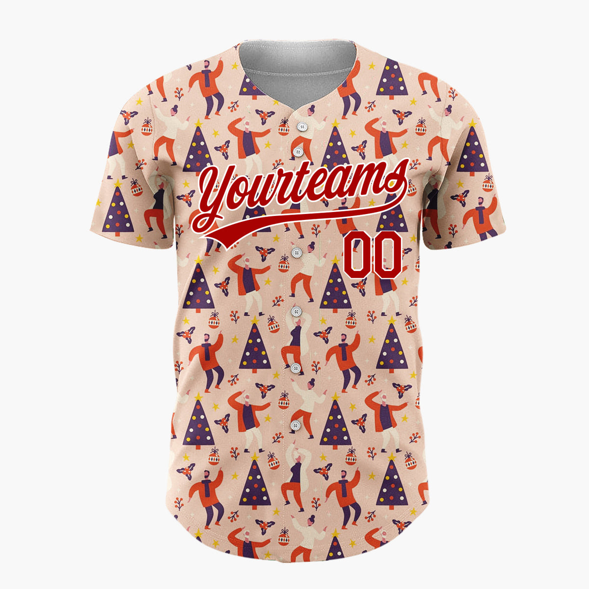 Custom Pink Red Dancing People Christmas Tree Abstract Pattern Christmas Baseball Jersey