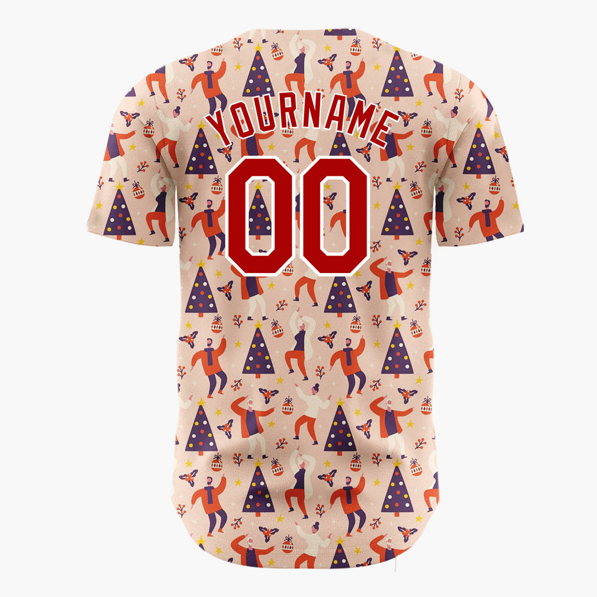 Custom Pink Red Dancing People Christmas Tree Abstract Pattern Christmas Baseball Jersey