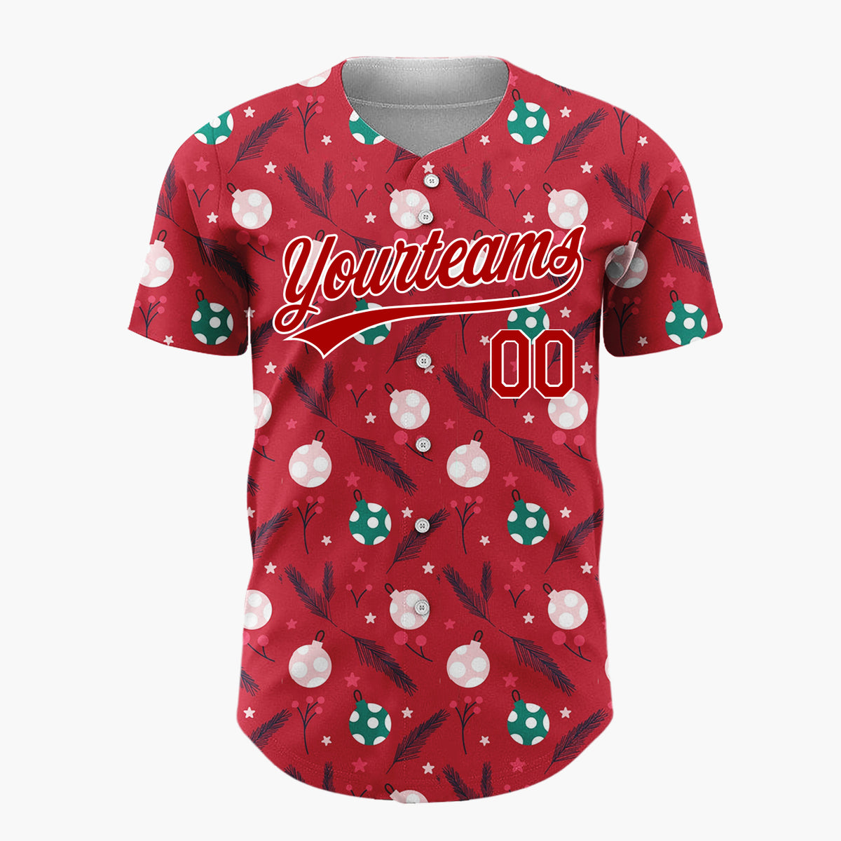 Custom Red Christmas Bauble Abstract Festive Cartoon Pattern Christmas Baseball Jersey