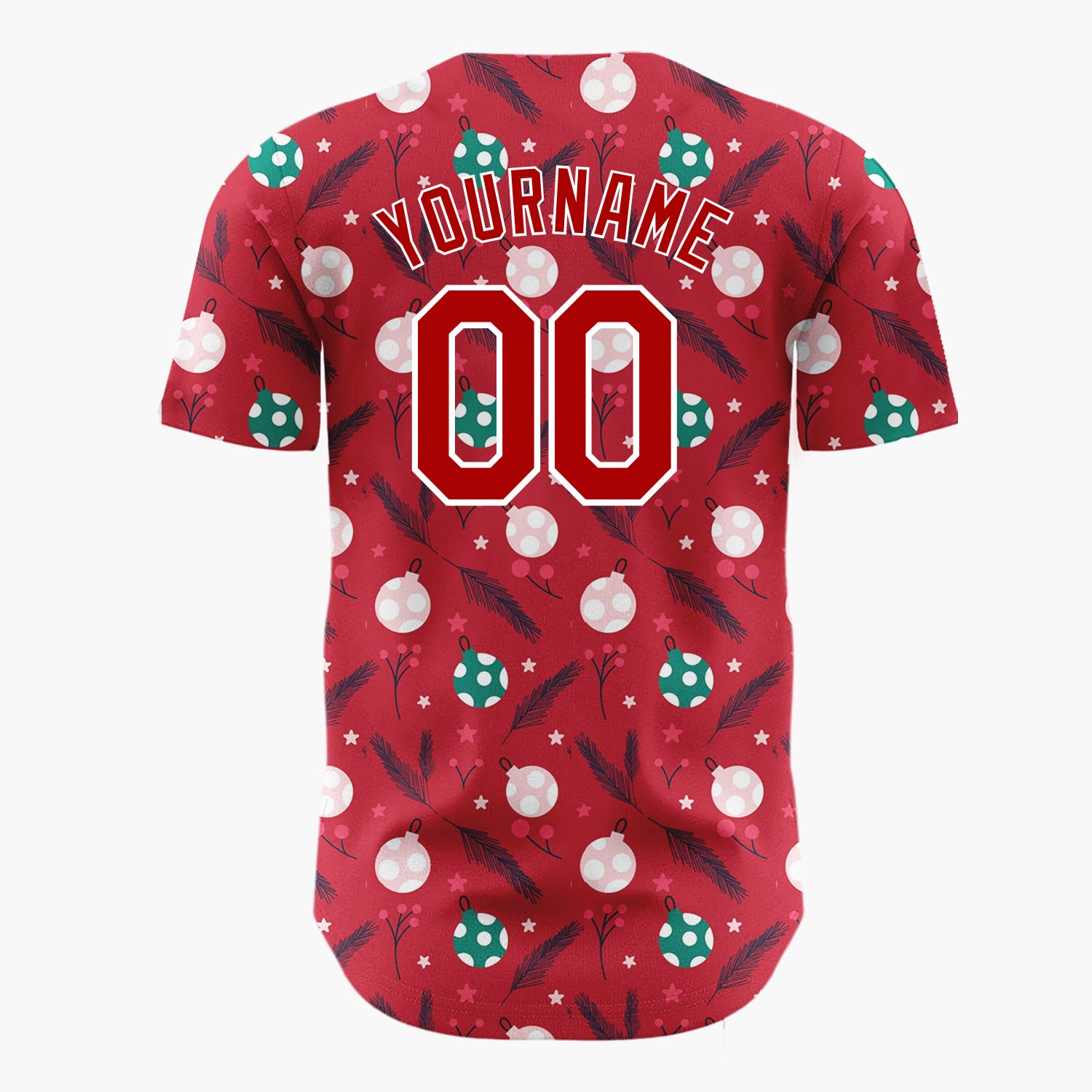 Custom Red Christmas Bauble Abstract Festive Cartoon Pattern Christmas Baseball Jersey