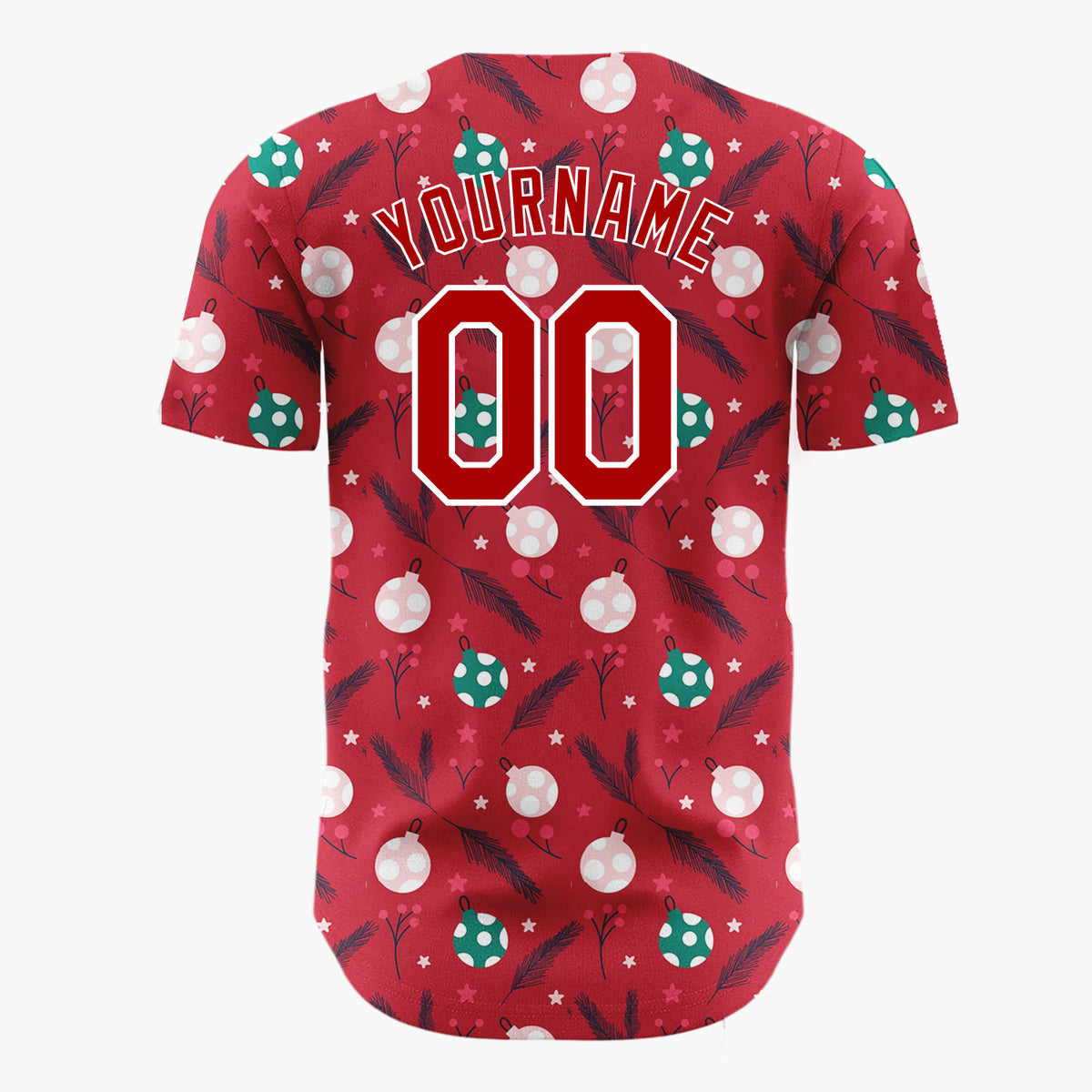 Custom Red Christmas Bauble Abstract Festive Cartoon Pattern Christmas Baseball Jersey