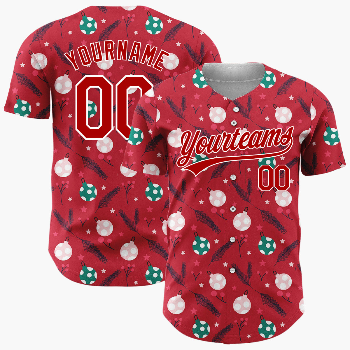 Custom Red Christmas Bauble Abstract Festive Cartoon Pattern Christmas Baseball Jersey