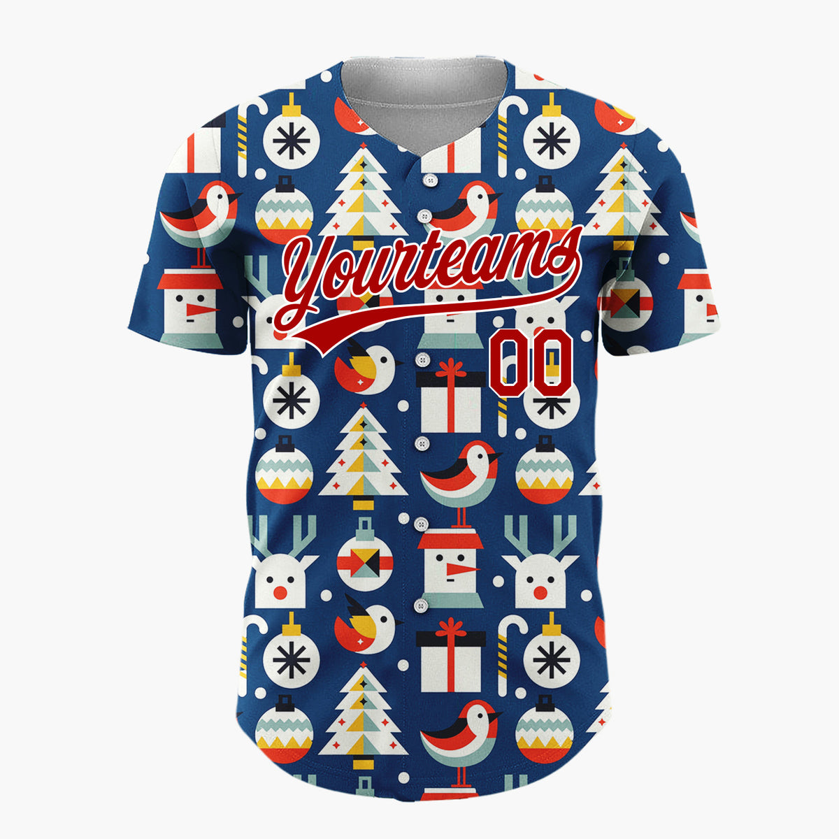 Custom Navy Minimalist Santa Reindeer And Bird Geometric Christmas Baseball Jersey