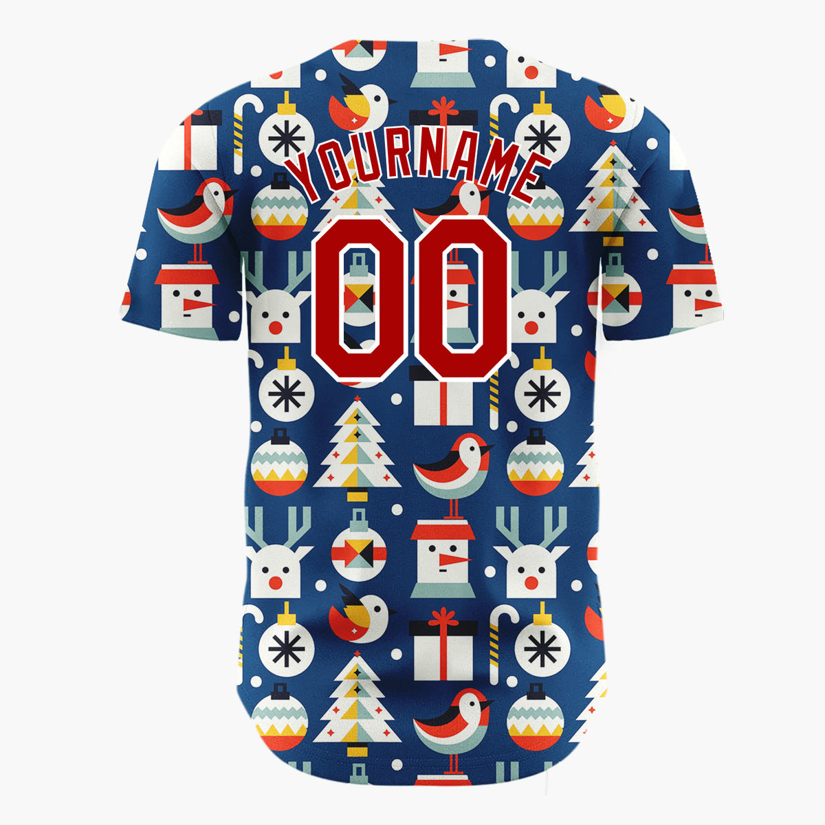 Custom Navy Minimalist Santa Reindeer And Bird Geometric Christmas Baseball Jersey
