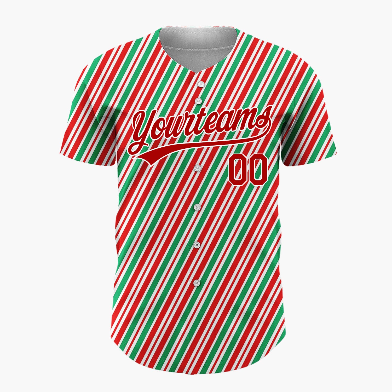 Custom Red Candy Cane Stripes Abstract Pattern Christmas Baseball Jersey