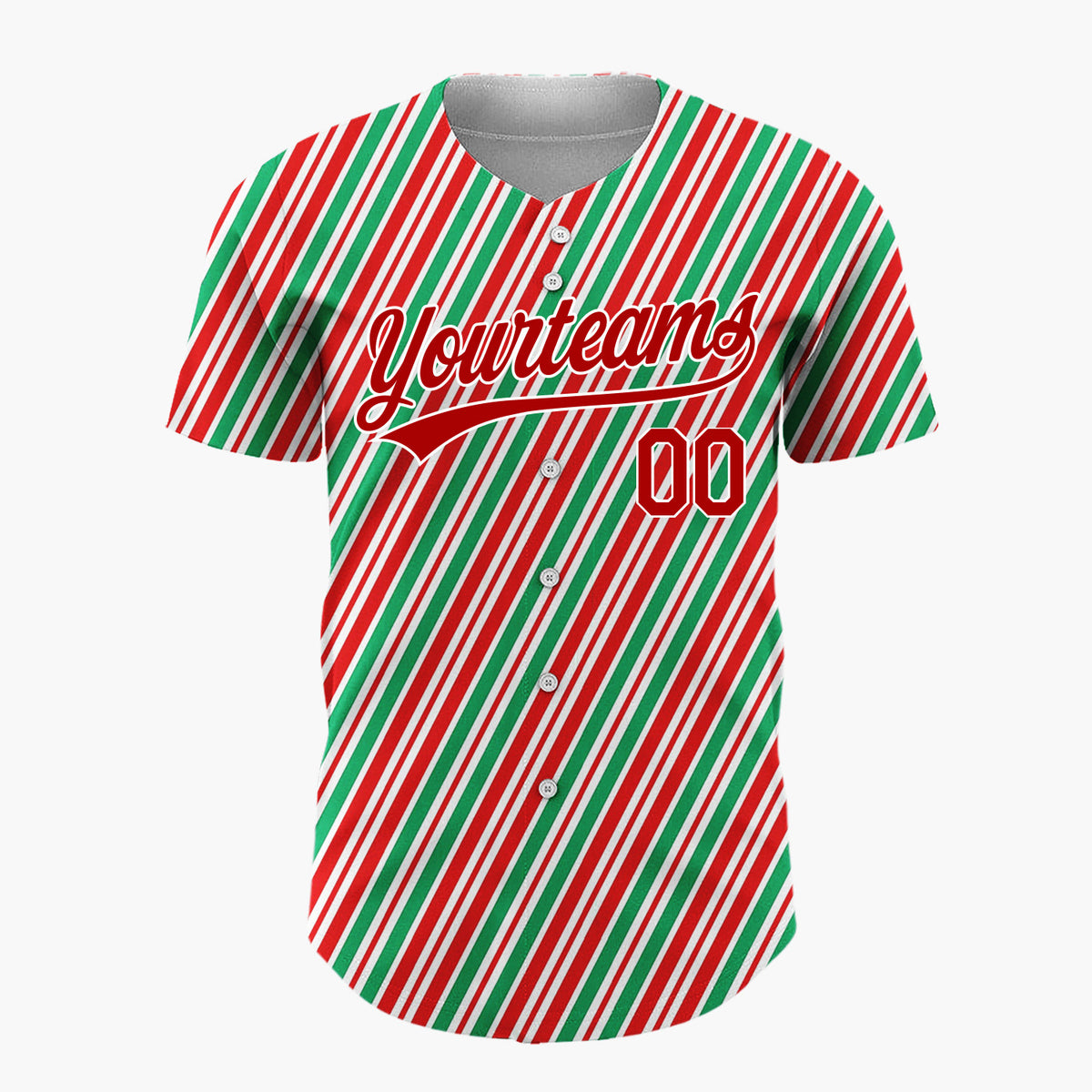Custom Red Candy Cane Stripes Abstract Pattern Christmas Baseball Jersey
