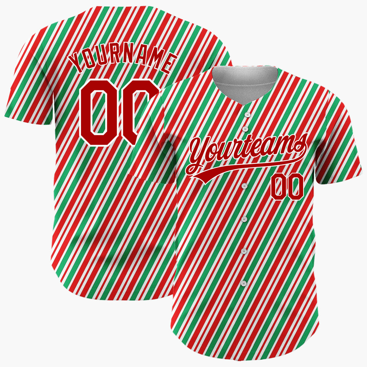 Custom Red Candy Cane Stripes Abstract Pattern Christmas Baseball Jersey
