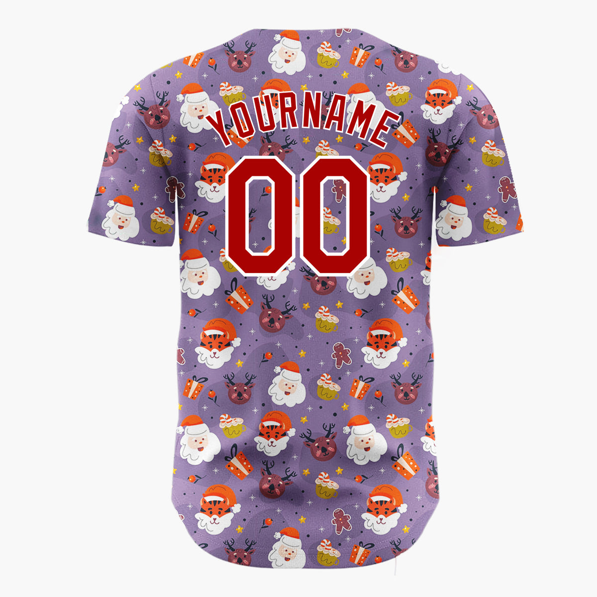Custom Purple Santa Tiger Whimsical Cartoon Pattern Christmas Baseball Jersey