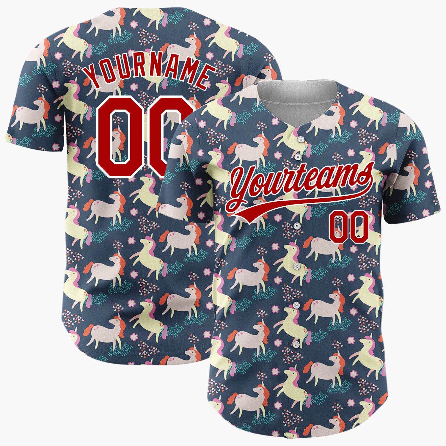 Custom Navy Yellow Unicorn Horses With Confetti Magical Party Pattern Christmas Baseball Jersey