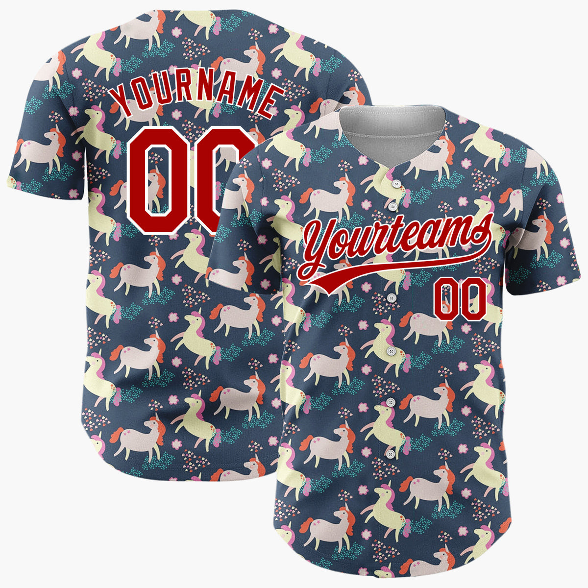 Custom Navy Yellow Unicorn Horses With Confetti Magical Party Pattern Christmas Baseball Jersey