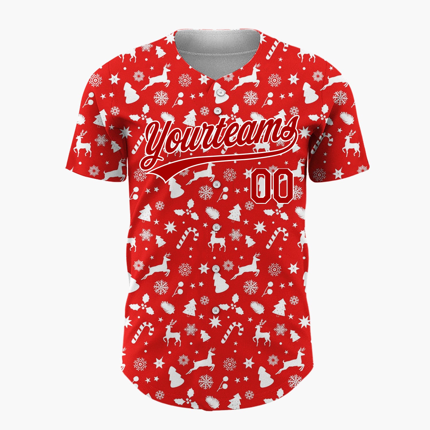 Custom Red Christmas Doodles Tiny Icons Nordic Pattern Christmas Baseball Jersey