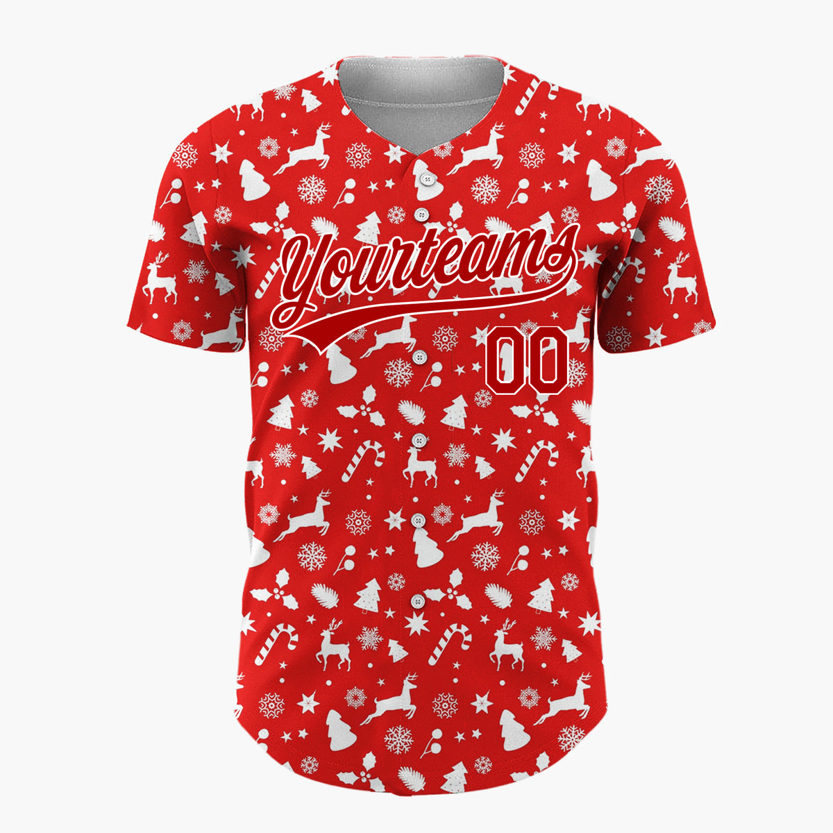 Custom Red Christmas Doodles Tiny Icons Nordic Pattern Christmas Baseball Jersey